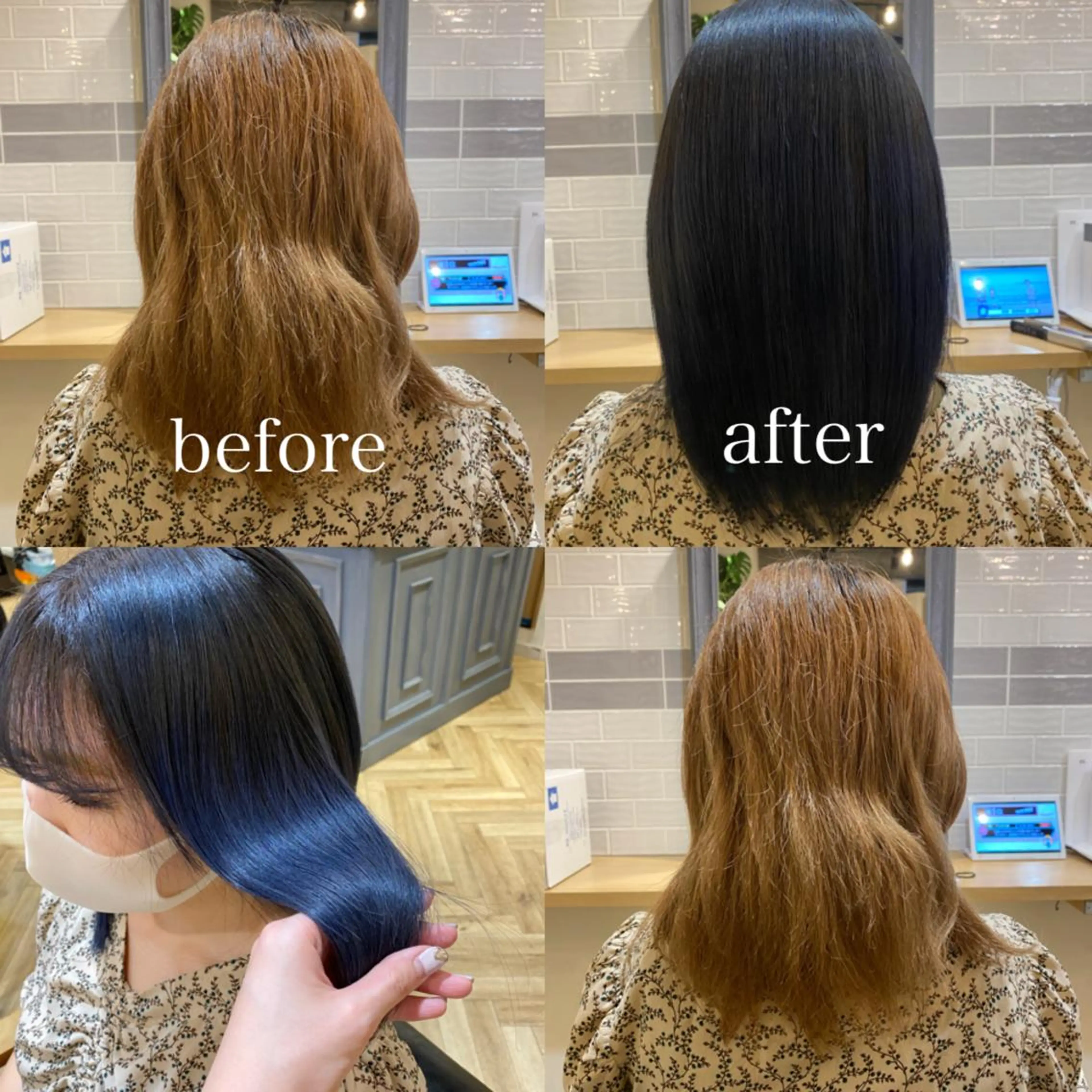 ミディアム カラー 黒髪 ブルーカラー ブルーブラック 艶カラー/韓国顔周り 🎀mamiのヘアスタイル