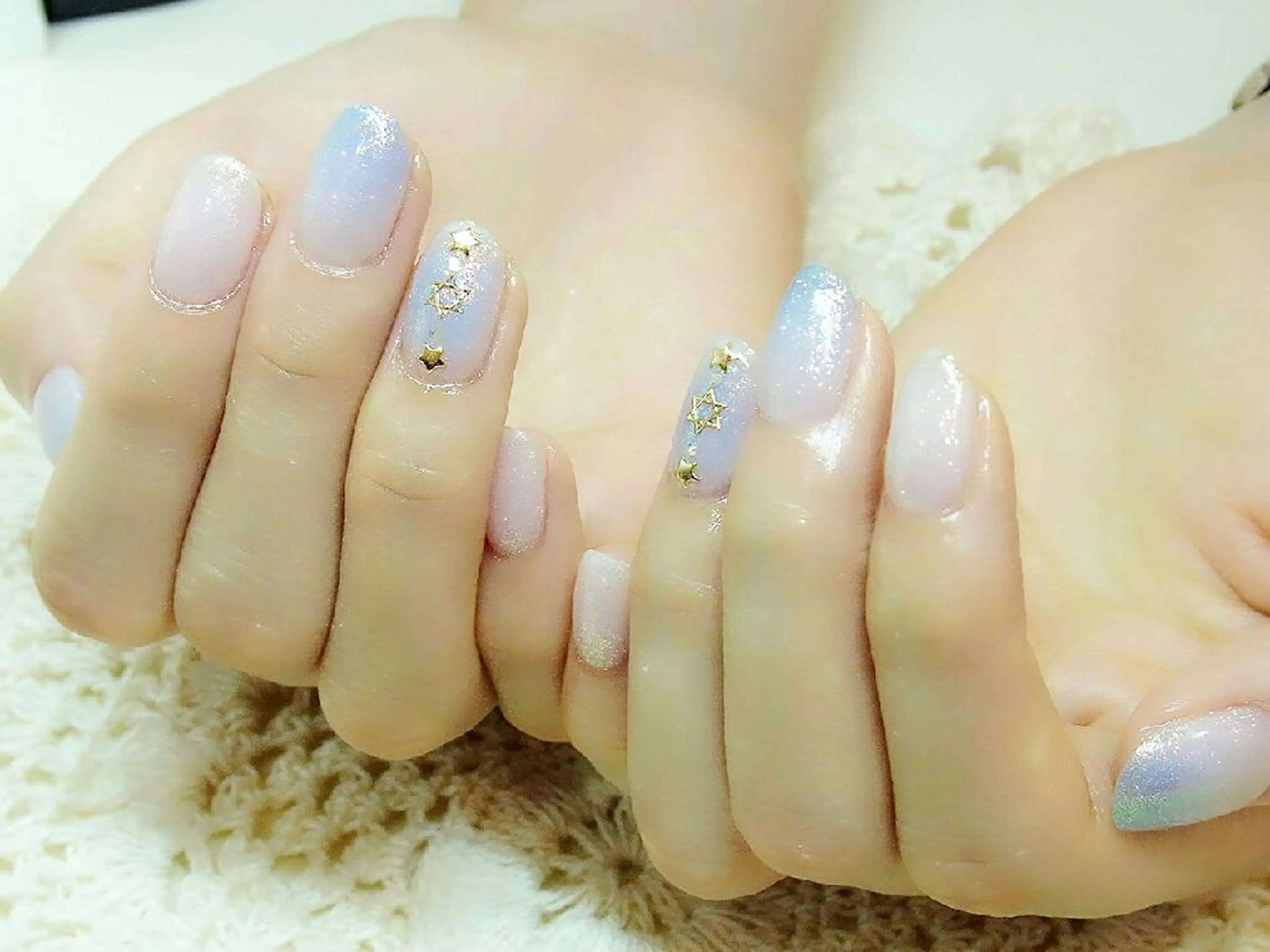 ショート ネイル アートネイル ブルー グラデーション 夏ネイル ホワイト 古屋 勢子のその他イメージ