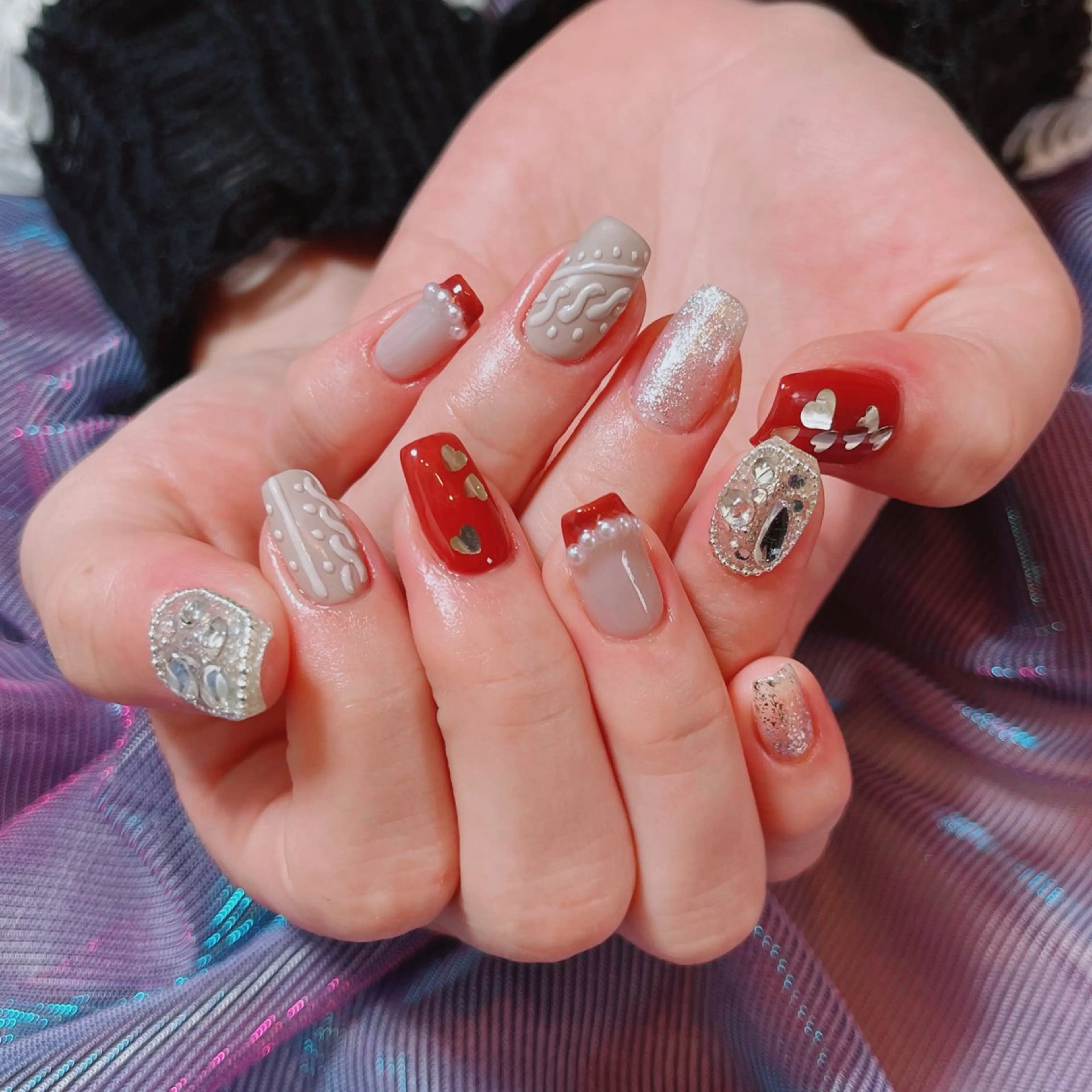 ネイル ボルドー ハート バレンタイン ハンドネイル ruirui.naildesign所属・RUI ☆のネイルデザイン