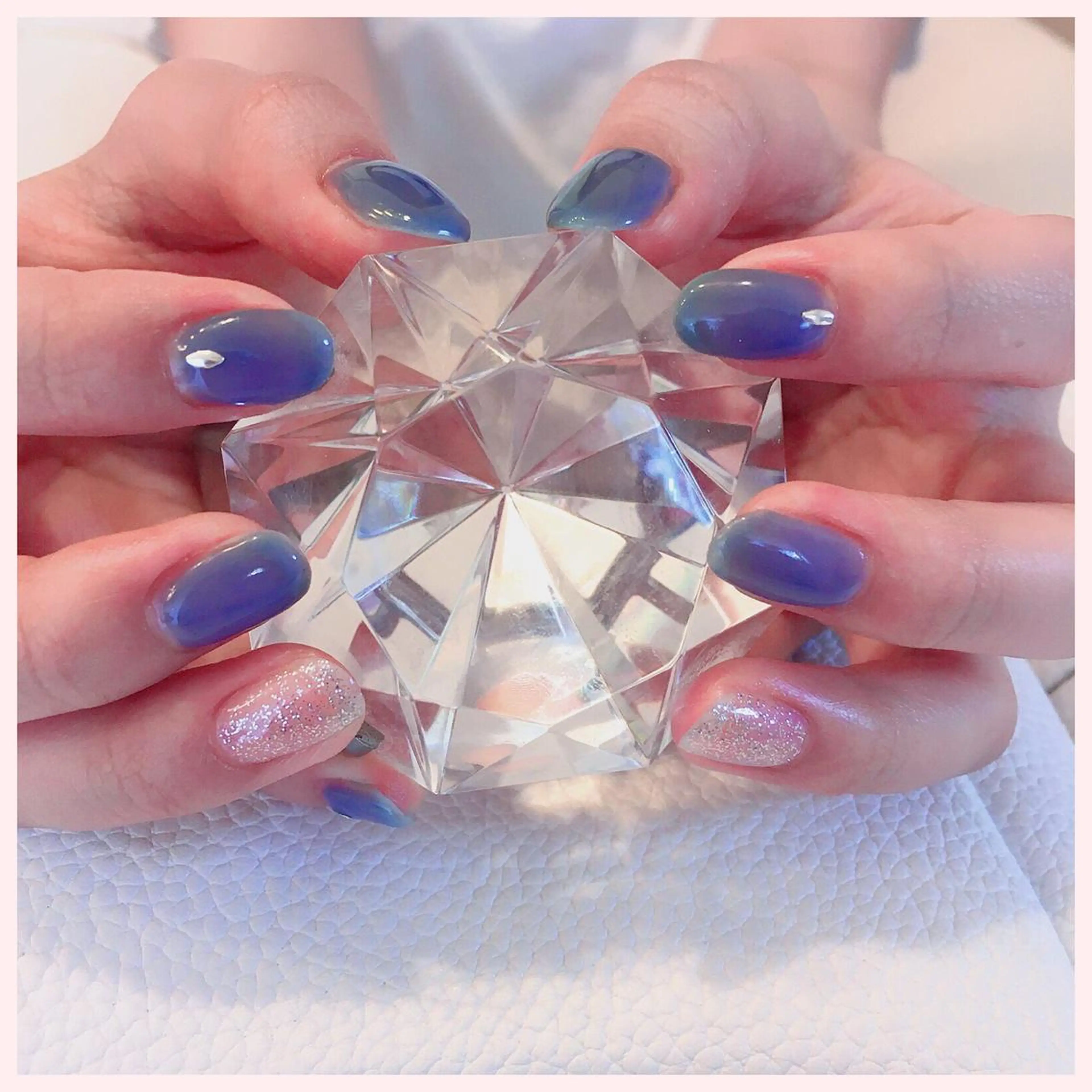 ネイル ブルー クリアネイル ラメ(グリッター) シルバー Mplus miyukiのネイルデザイン