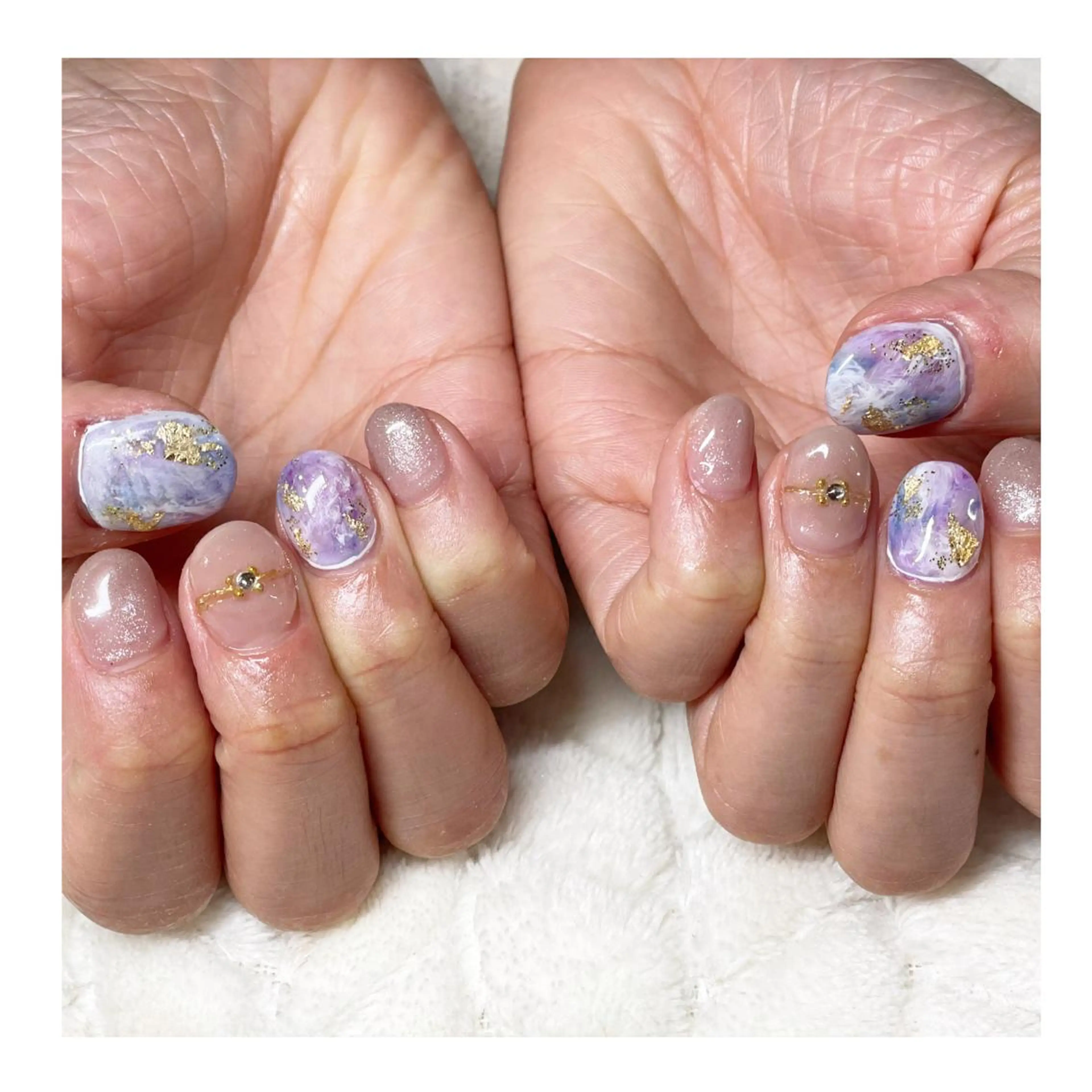 ネイル アートネイル ジェルネイル マグネットネイル 大理石ネイル(マーブル) パープル ハンドネイル LaLa Peach 福岡のマツエク・マツパデザイン