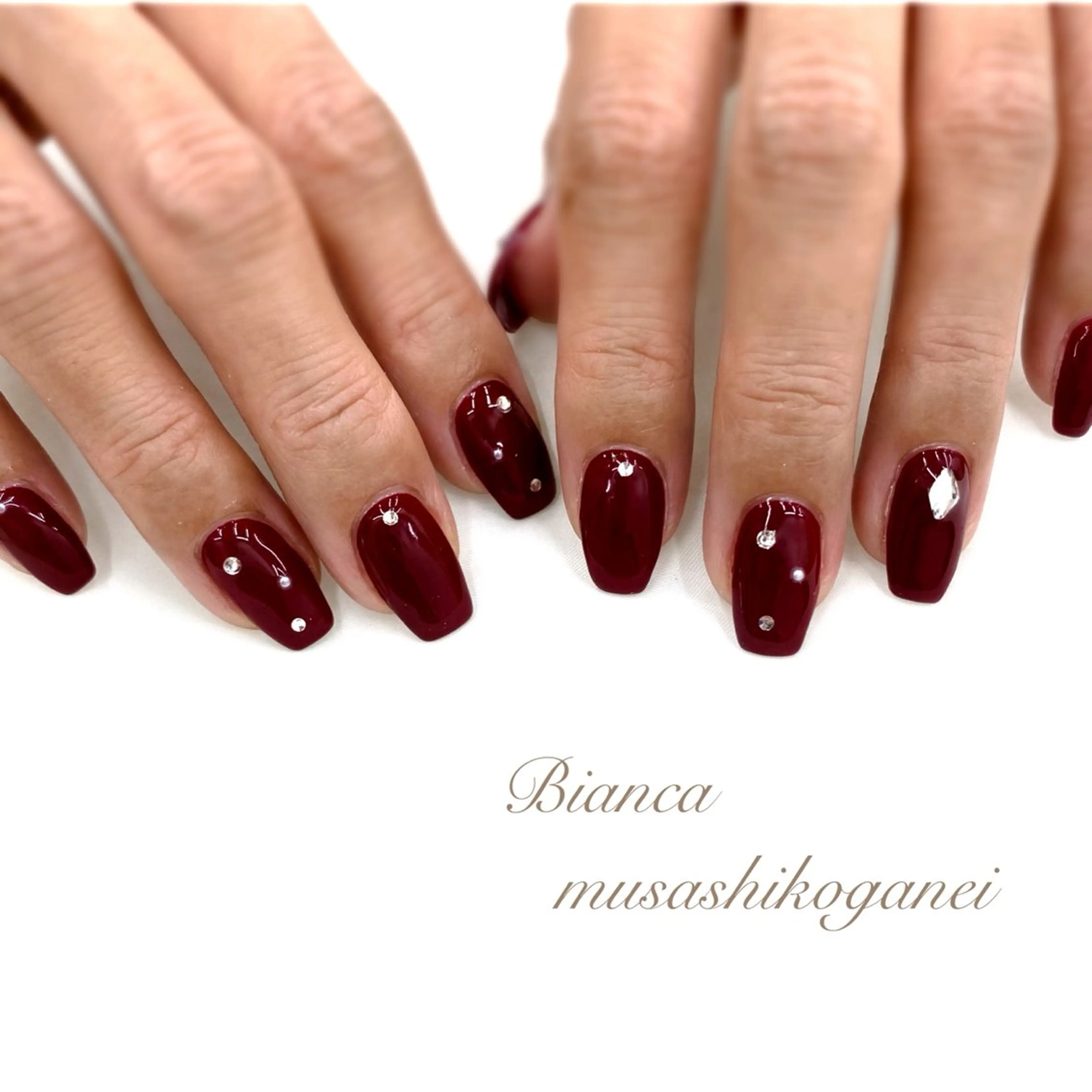 ネイル ボルドー ストーンネイル ハンドネイル Bianca 武蔵小金井　しぎはらのネイルデザイン
