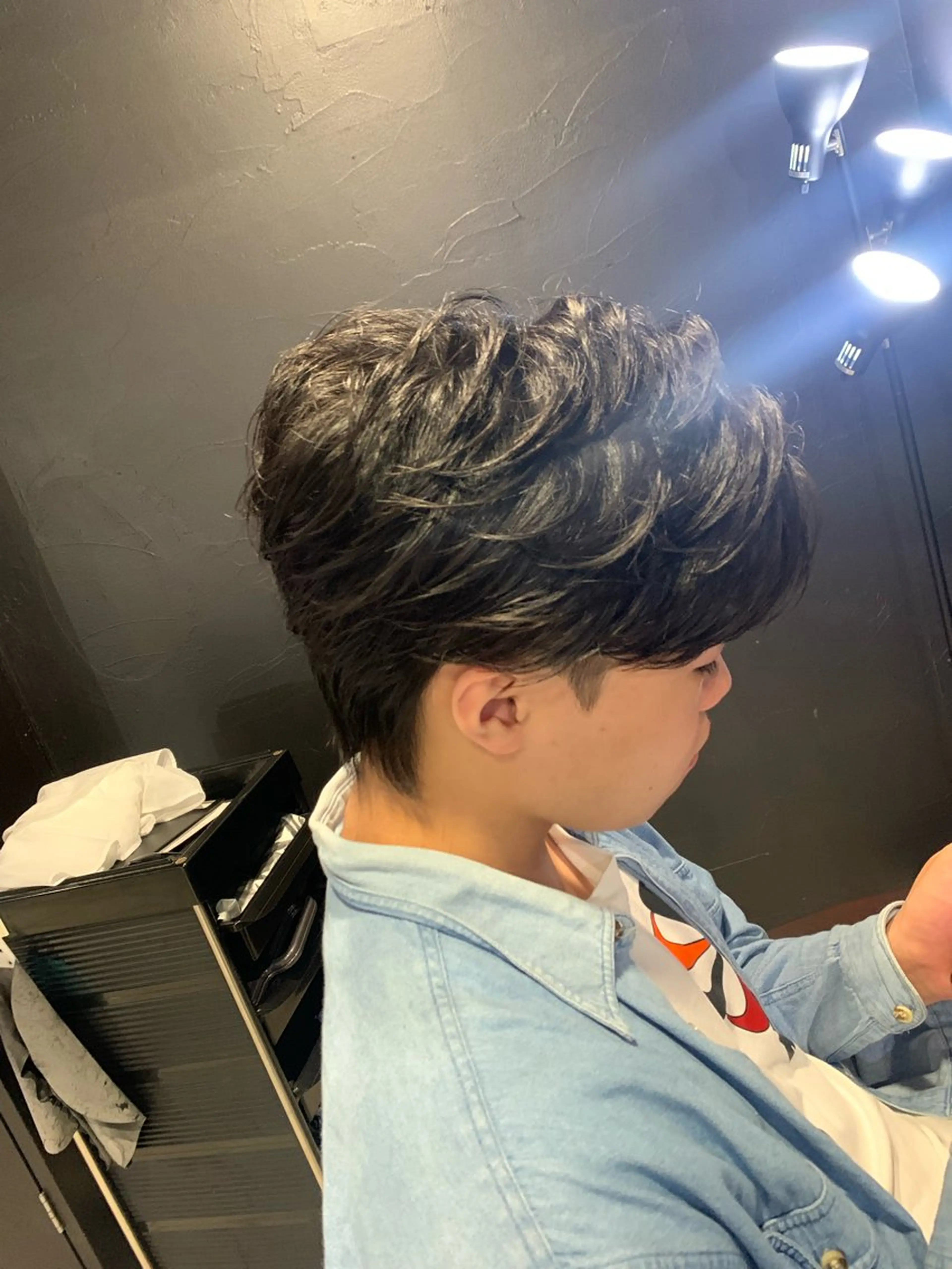 ミディアム メンズ ミディアムパーマ フェザーパーマ メンズパーマ カット パーマ トリートメント ヘアセット メンズパーマ/難波/ 心斎橋　室園亮佑のヘアスタイル