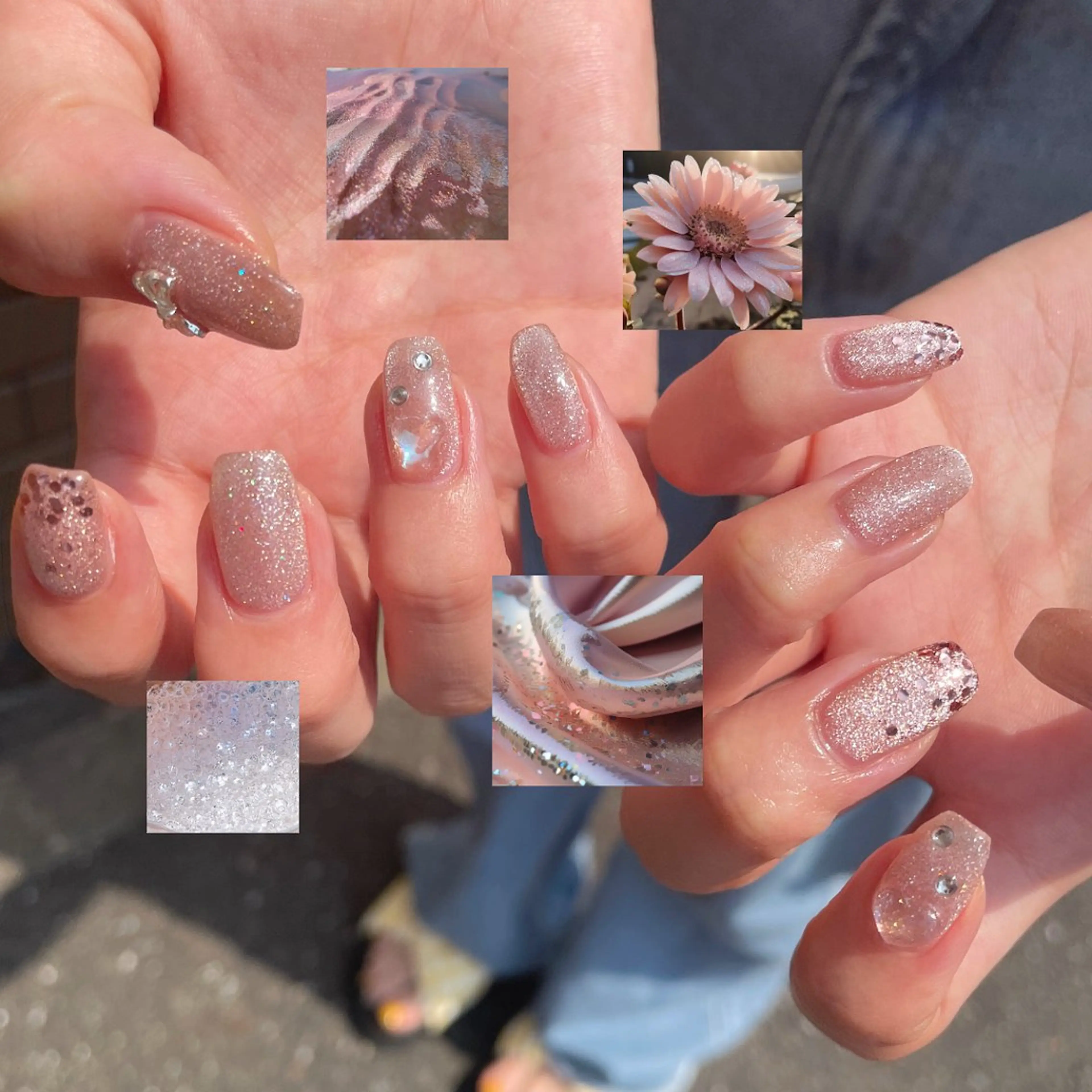 ネイル オーロラネイル フラッシュネイル キラキラネイル ピンク リボン ハンドネイル LUNI（シェアサロンHeartSpace内）所属・LUNI 久屋大通 ˚✧₊⁎/ yuriのネイルデザイン