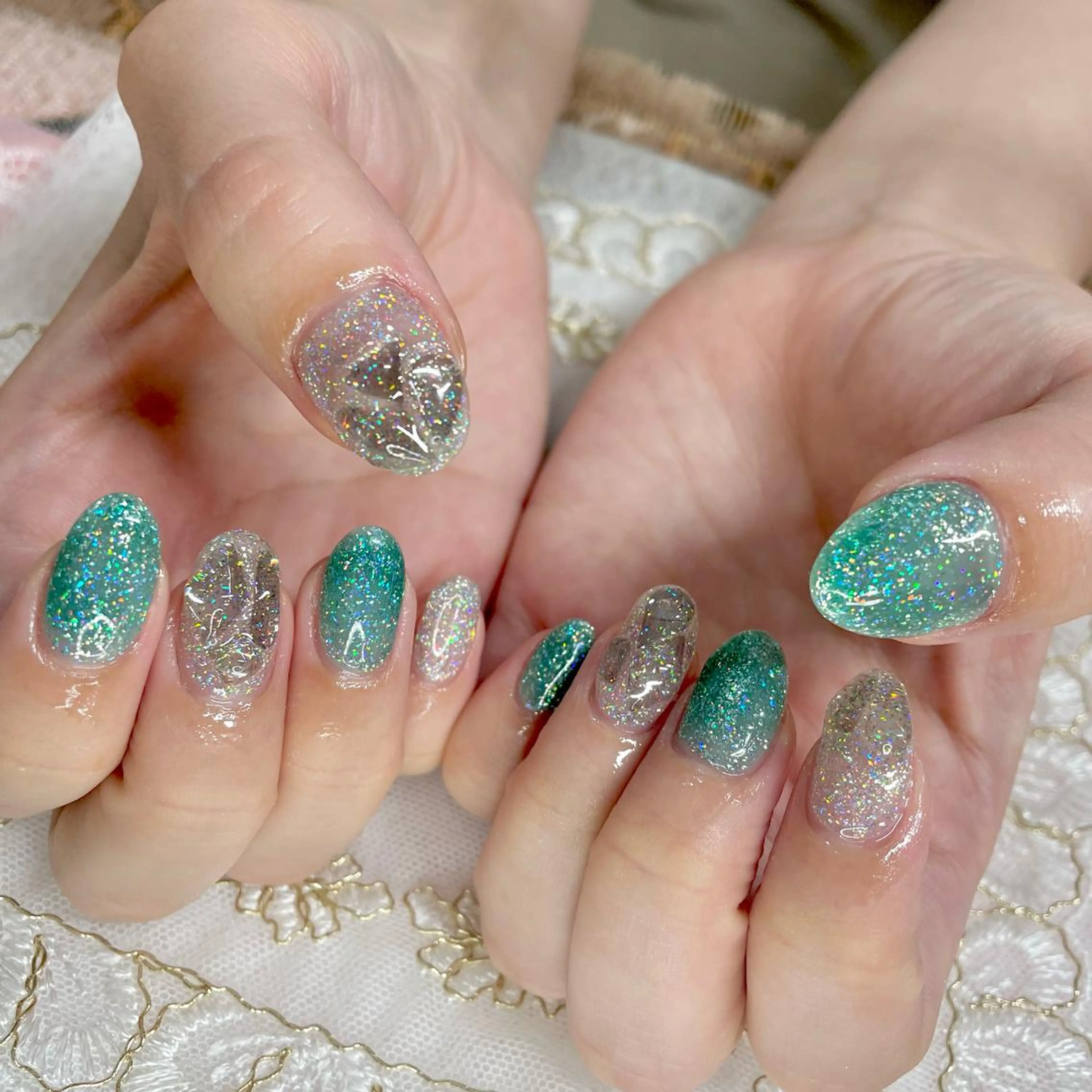 ネイル アートネイル オーロラネイル ジェルネイル 氷ネイル・うるうるネイル 韓国ネイル J terrace Nailのネイルデザイン