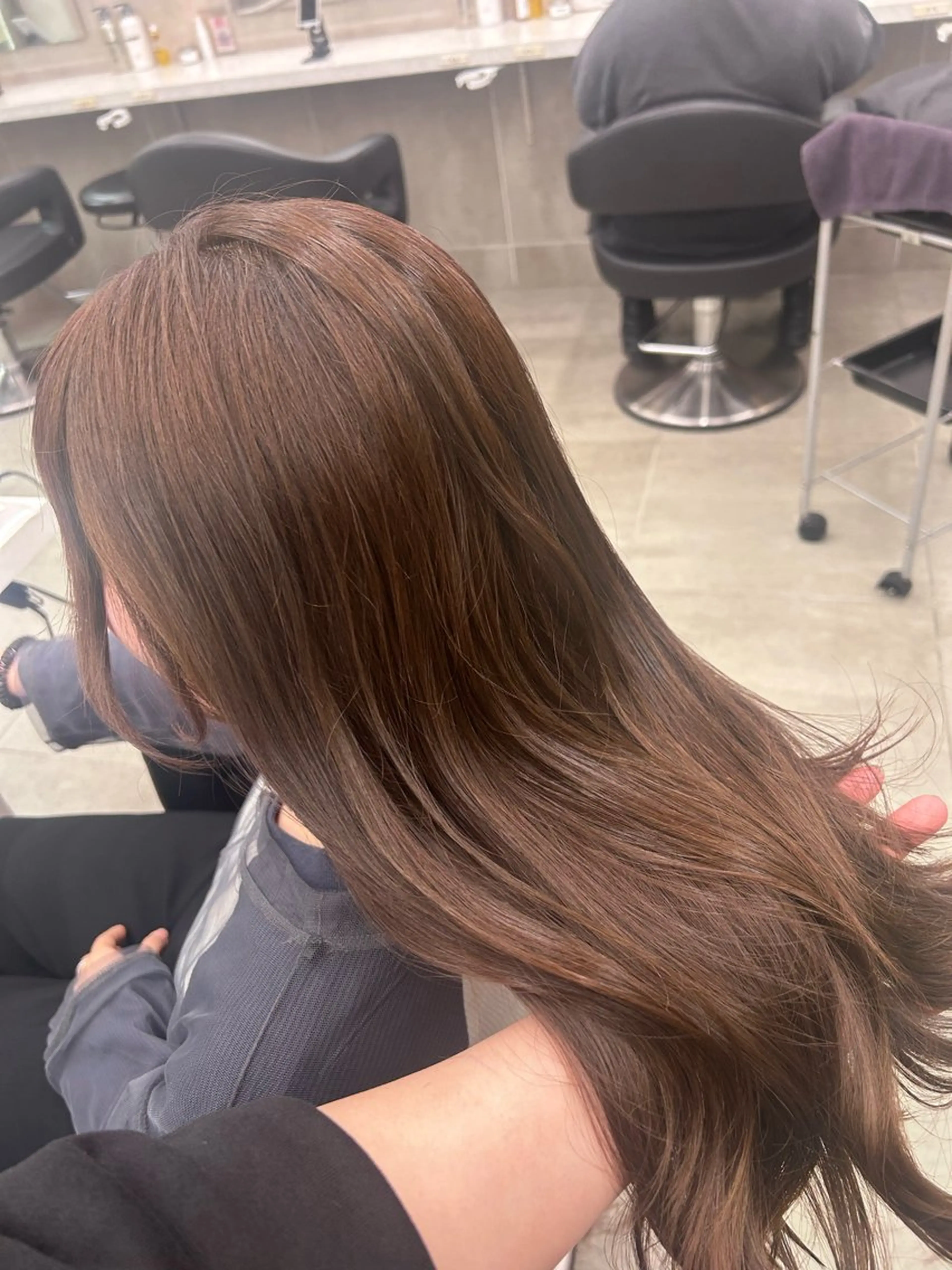 ロング カラー パーマ ヘアアレンジ メンズ キッズ ブリーチなしカラー/ ブラウン/レイヤーのヘアスタイル