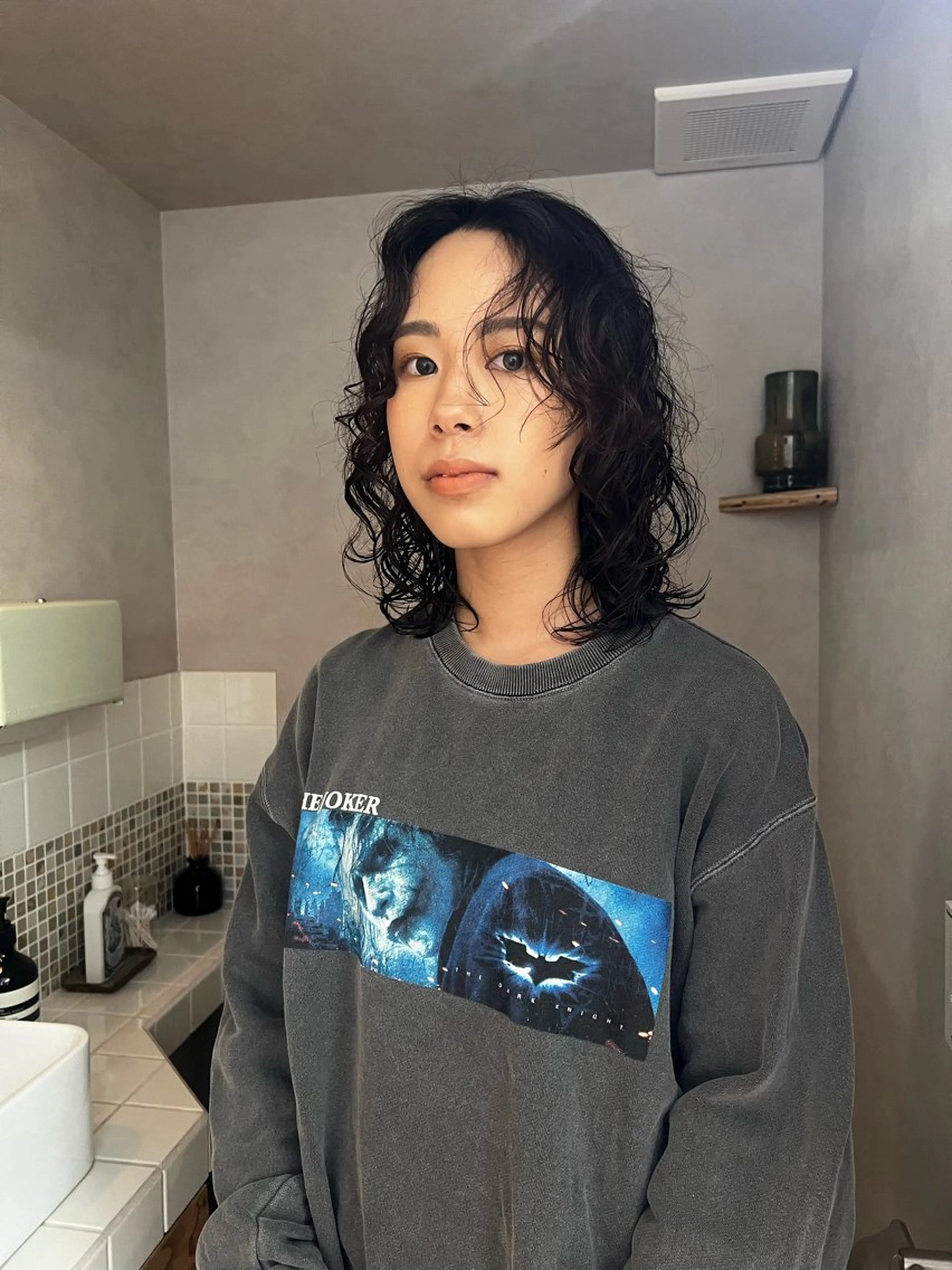 ミディアム パーマ nishido ハイライト/メンズのヘアスタイル