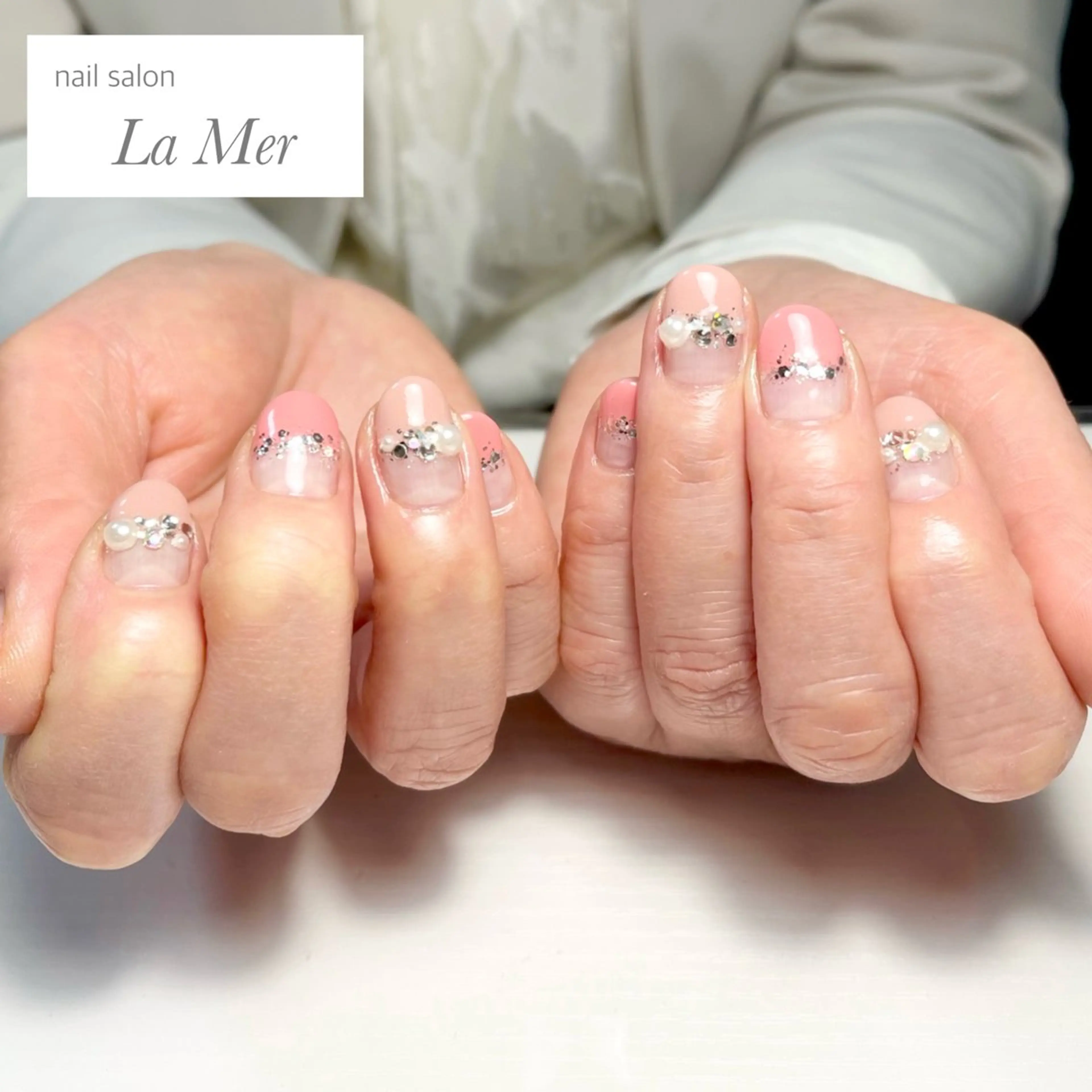 ネイル 入学式 フレンチネイル ラメ(グリッター) オフィスネイル ピンク ハンドネイル nailsalon La Merのネイルデザイン