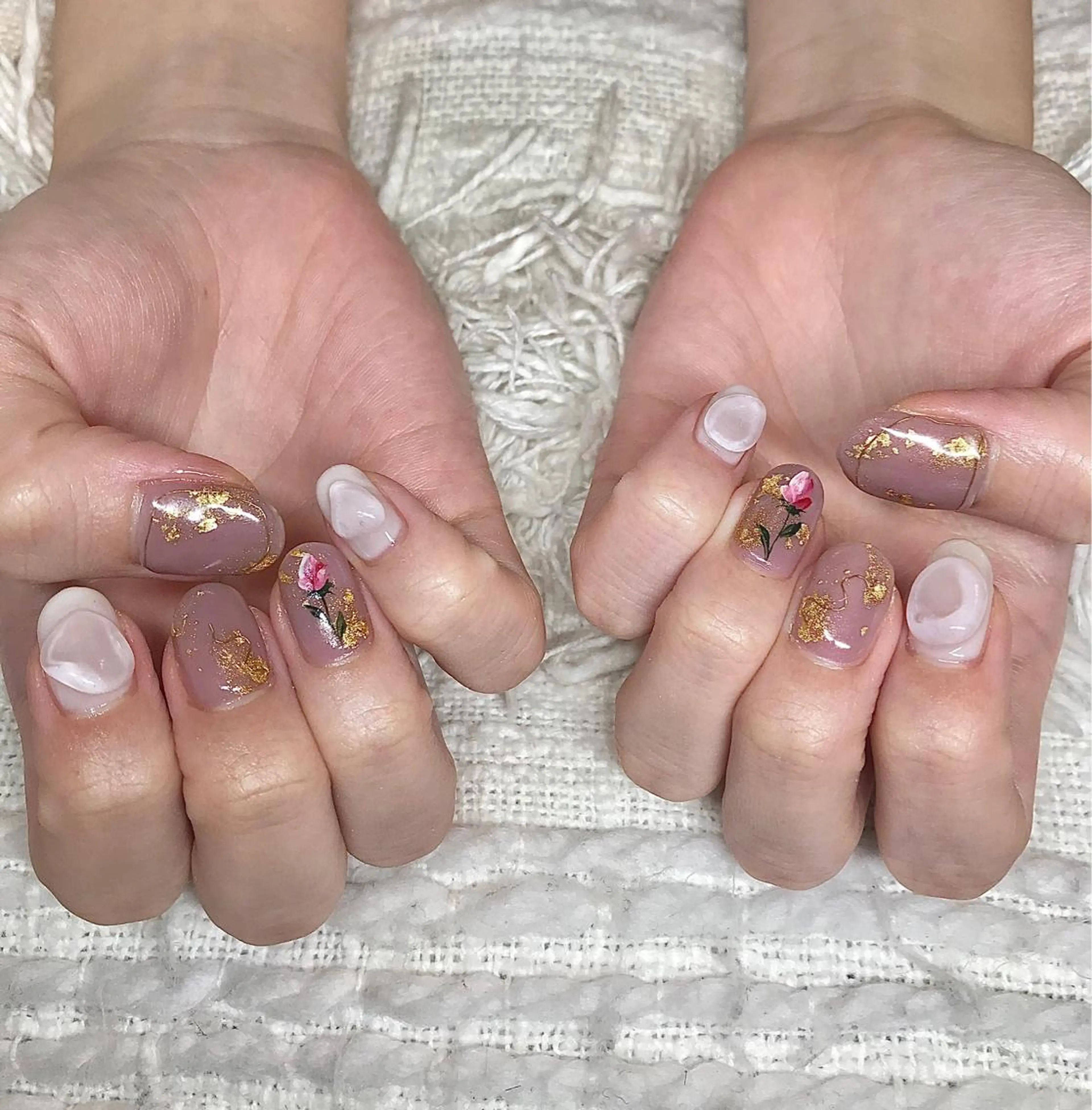 ショート カラー パーマ ヘアアレンジ ネイル マツエク・マツパ クリアネイル フラワーネイル nail&eye Aoのマツエク・マツパデザイン