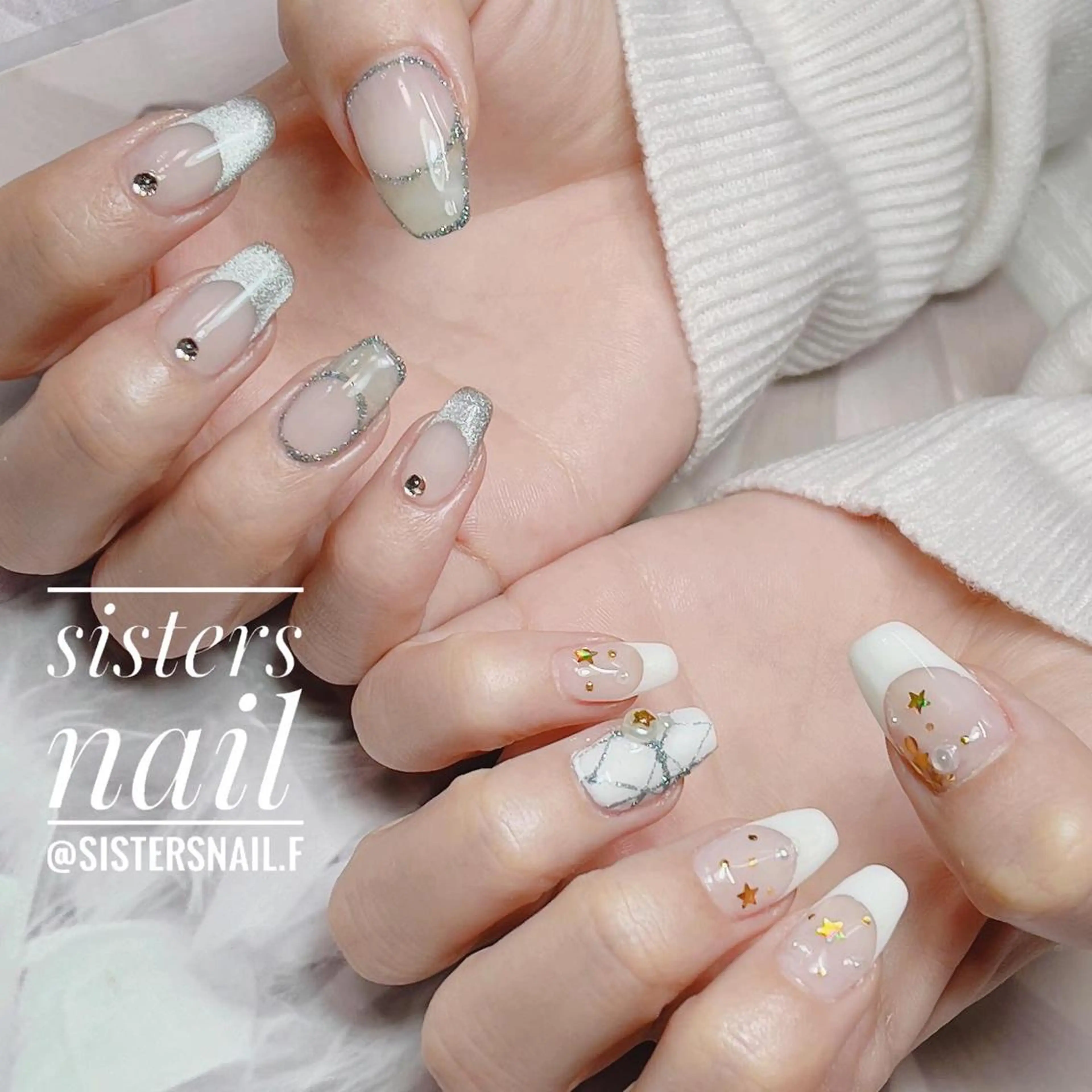 ネイル アートネイル フラッシュネイル フレンチネイル キラキラネイル ラメ(グリッター) sisters nail.fのネイルデザイン