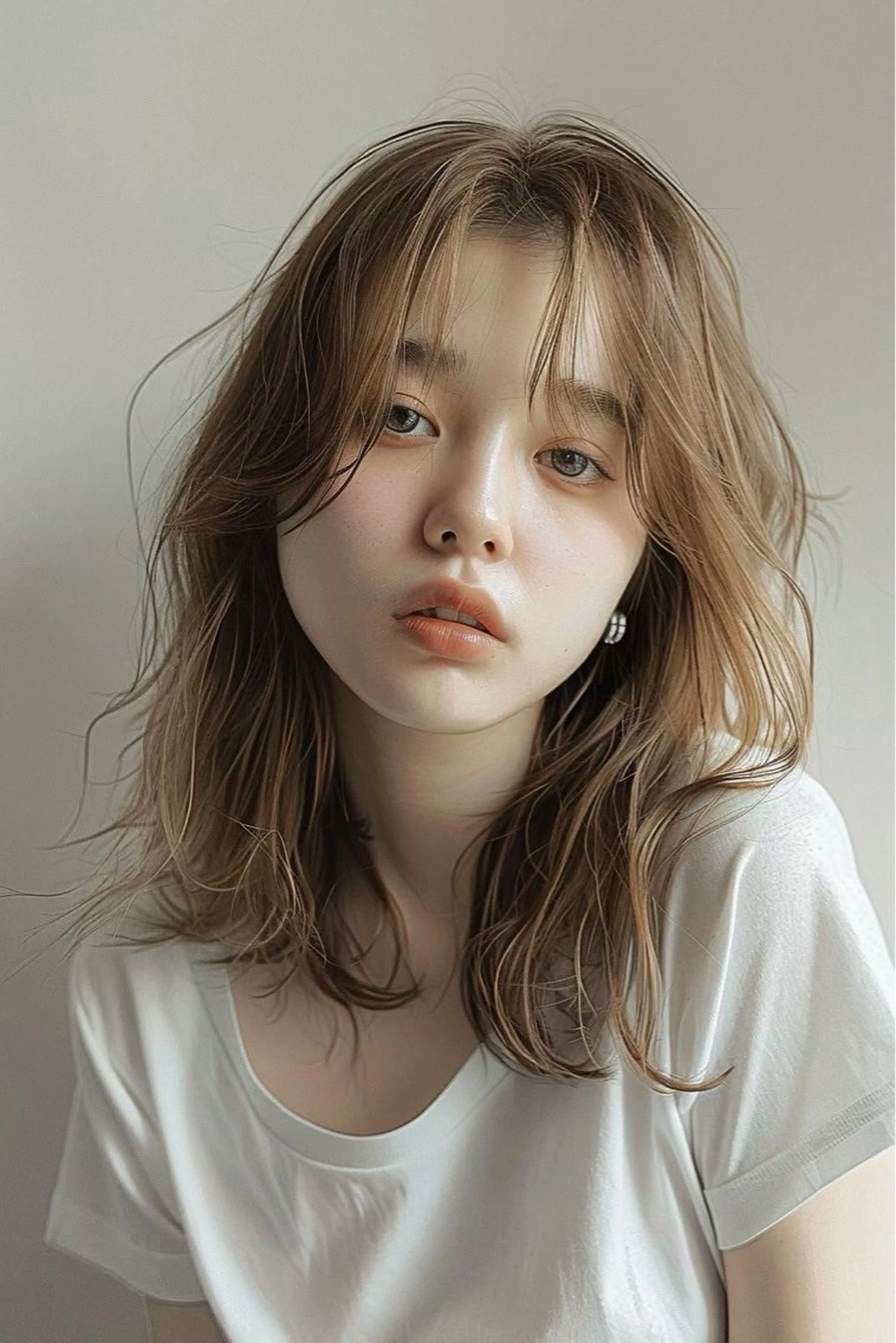 セミロング 髪質改善 韓国風ヘア レイヤーカット 最新ケアカラー 髪質改善YUTOのヘアスタイル