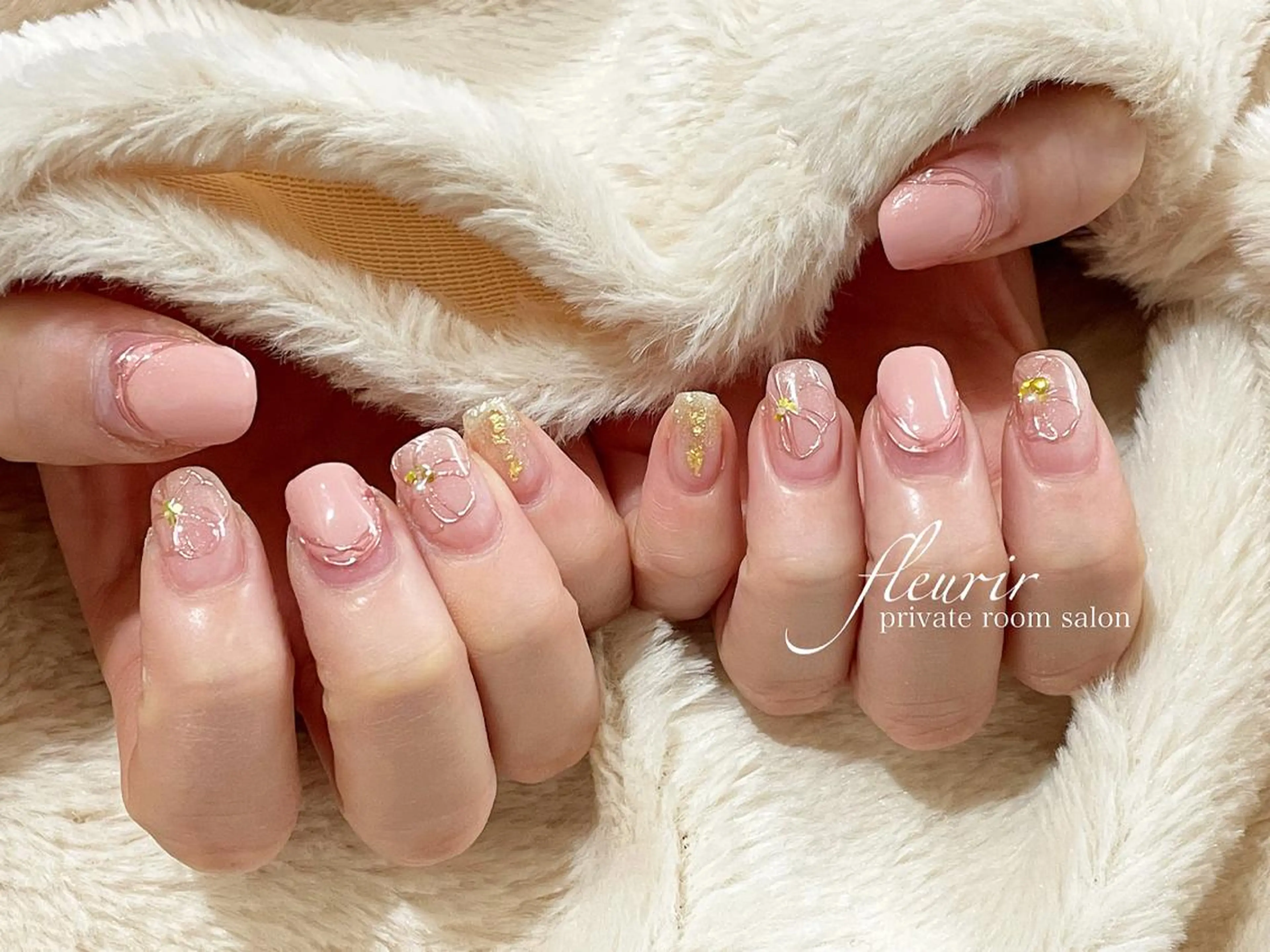 ネイル アートネイル 桜ネイル フレンチネイル ミラーネイル 春ネイル フルリール 【プライベートサロンのネイルデザイン