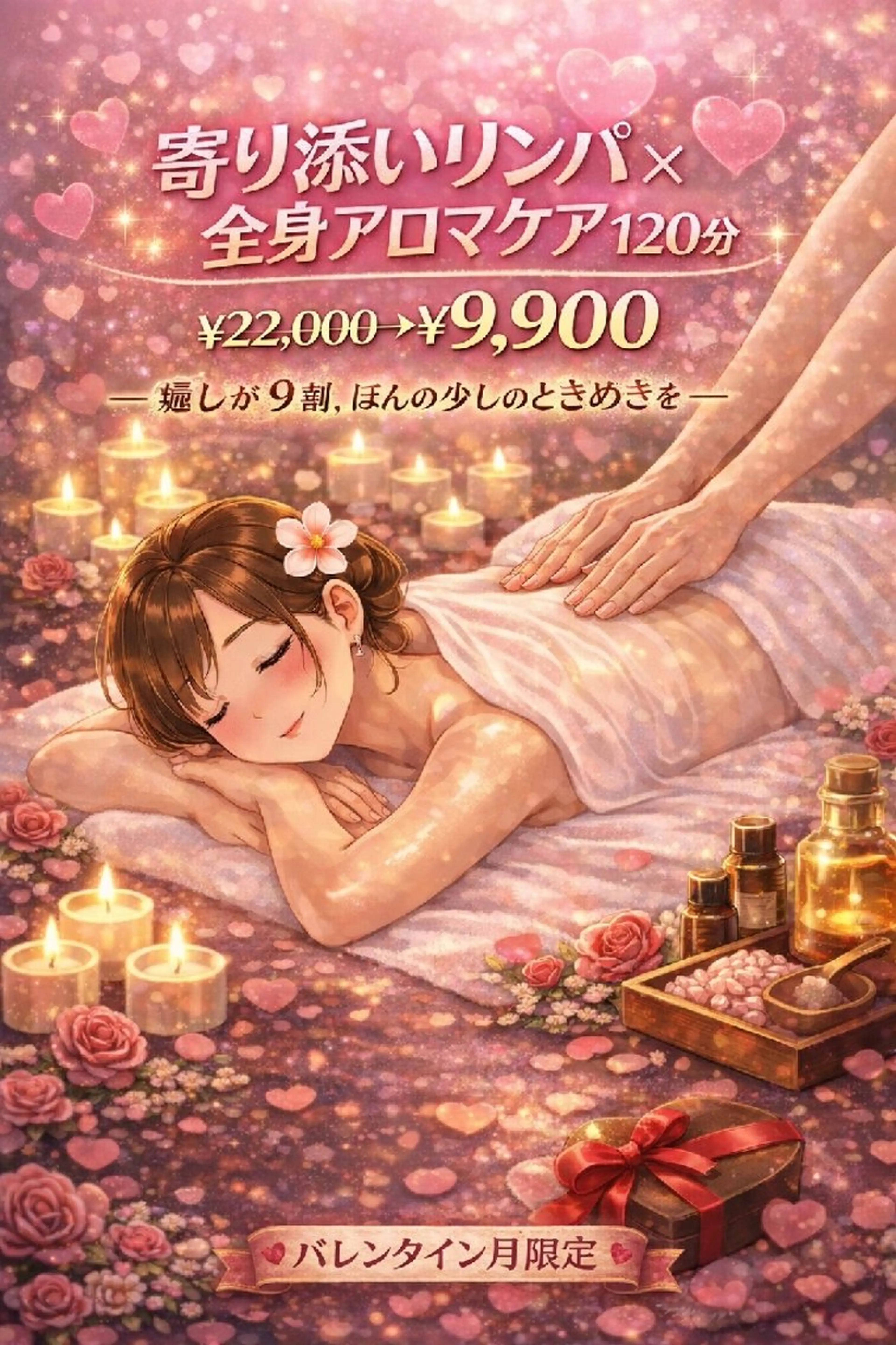 【🍫2月限定🍫】💖寄り添いリンパ×全身アロマケア💖120分￥22,000→￥9,900の写真