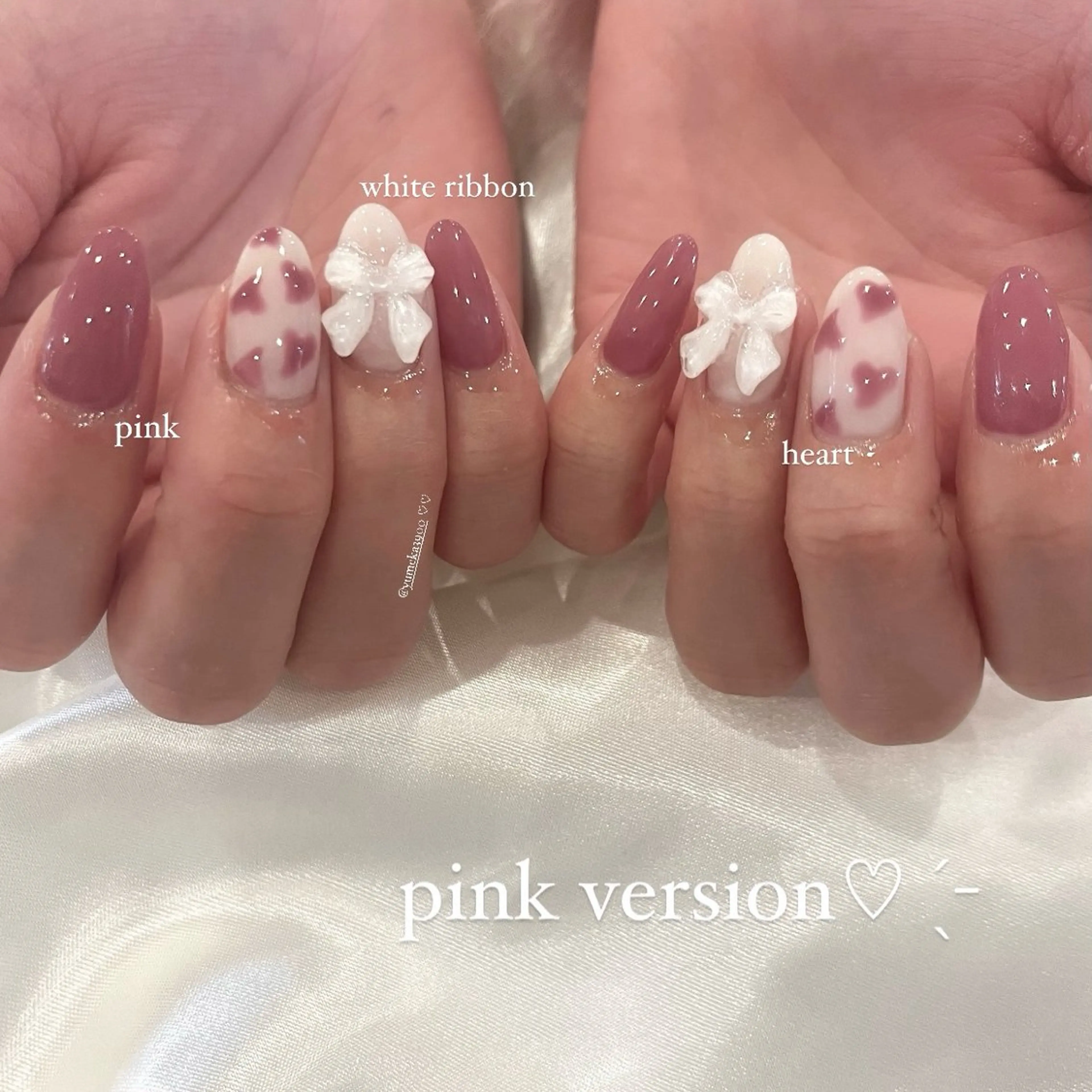 ネイル ピンク リボン バレンタイン ハンドネイル ♡Tajima Yumeka♡のネイルデザイン