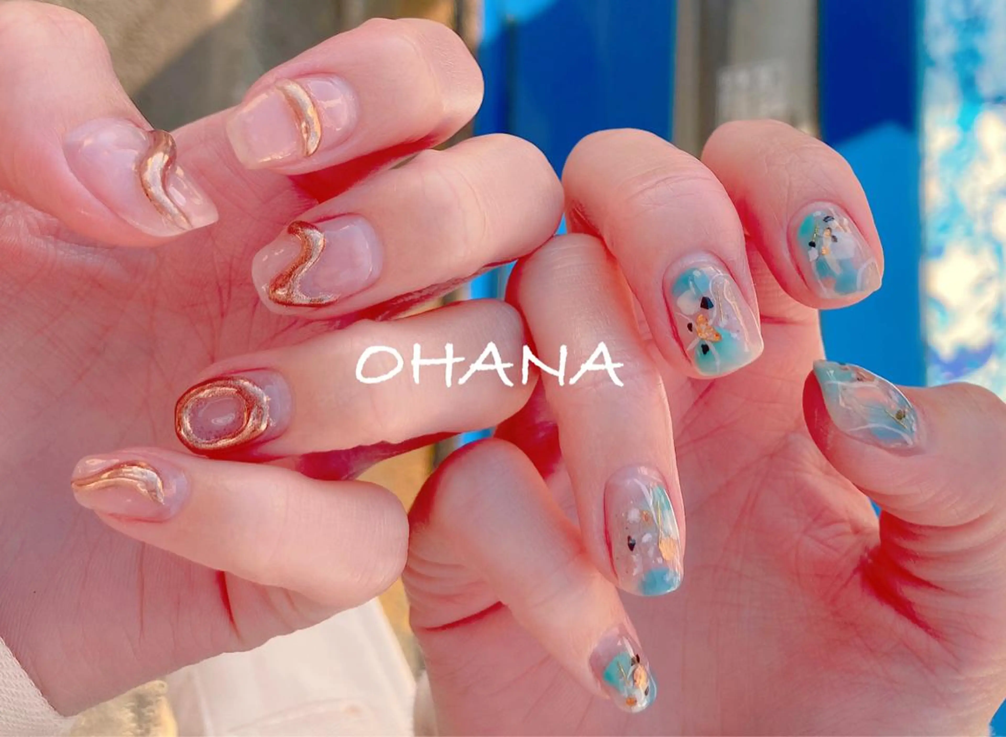 ネイル 成人式 長さ出し フットネイル ミラーネイル ニュアンスネイル nailroom  OHANA所属・nailroom OHANA🌴のネイルデザイン