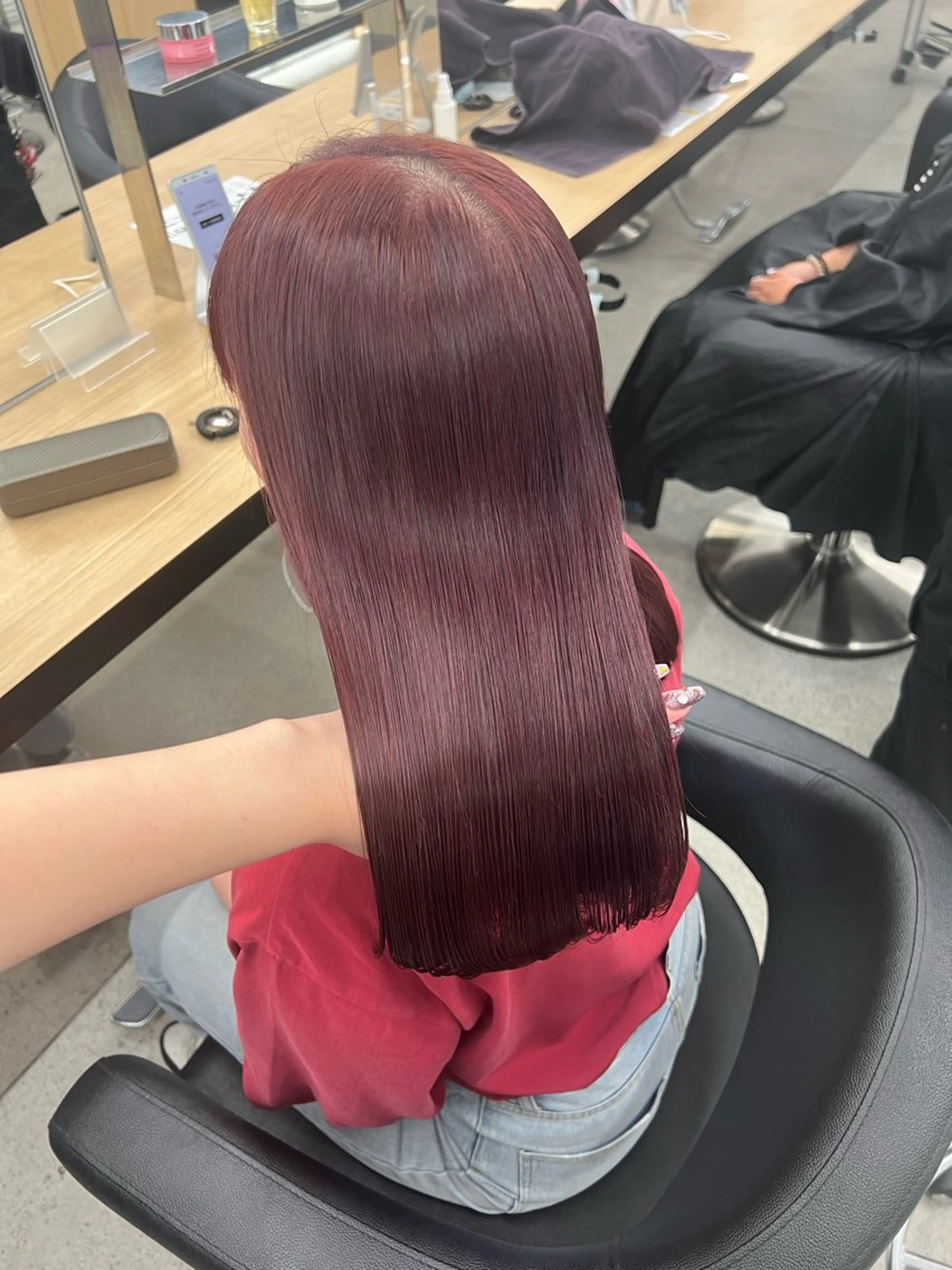 ロング カラー ブリーチ 髪質改善 トリートメント ヘアカラー 💗愛され暖色💗 ピンク/レッド💗のヘアスタイル