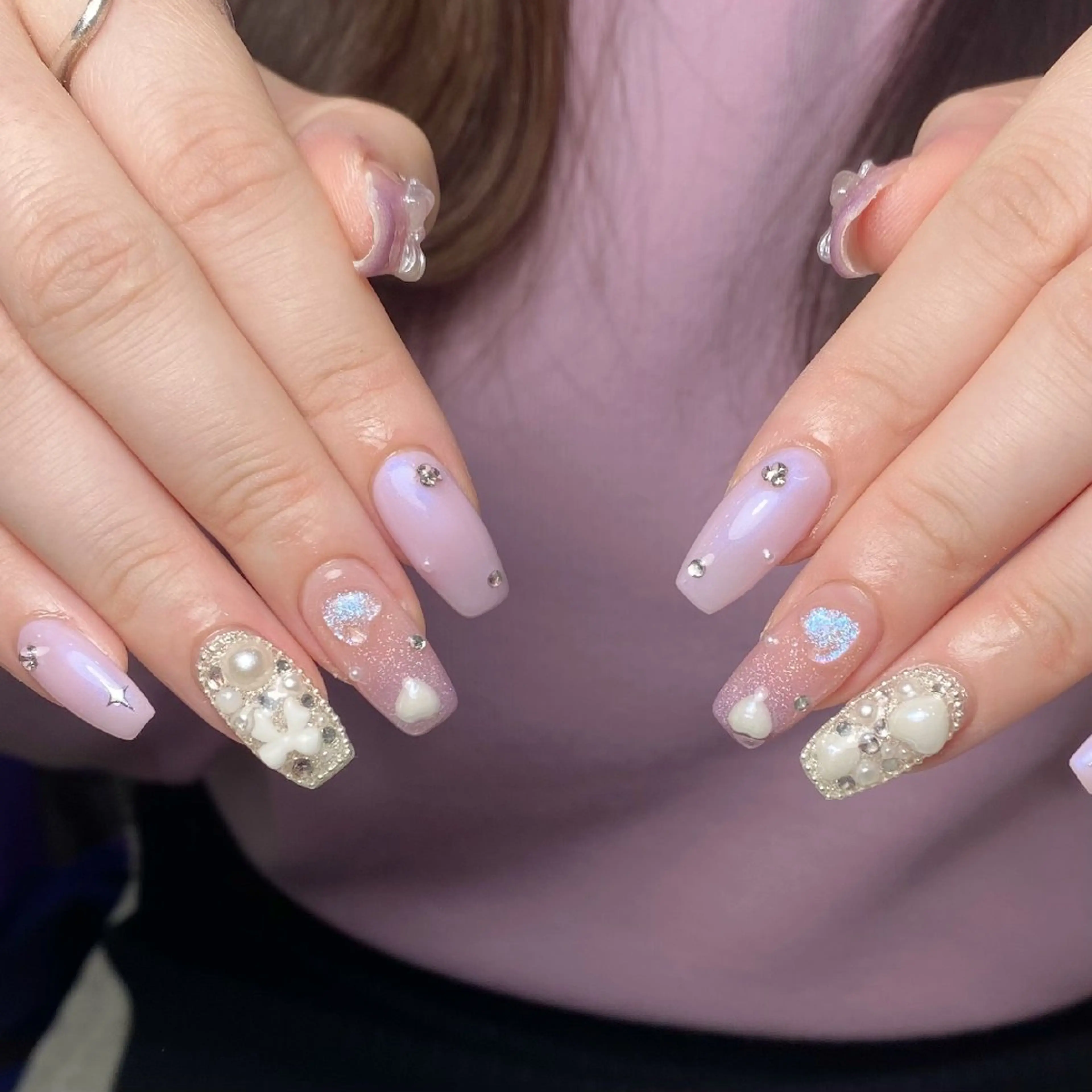 ネイル チークネイル 長さ出し フレンチネイル ジェルネイル ガーリー ハンドネイル UM Nail Salonのネイルデザイン