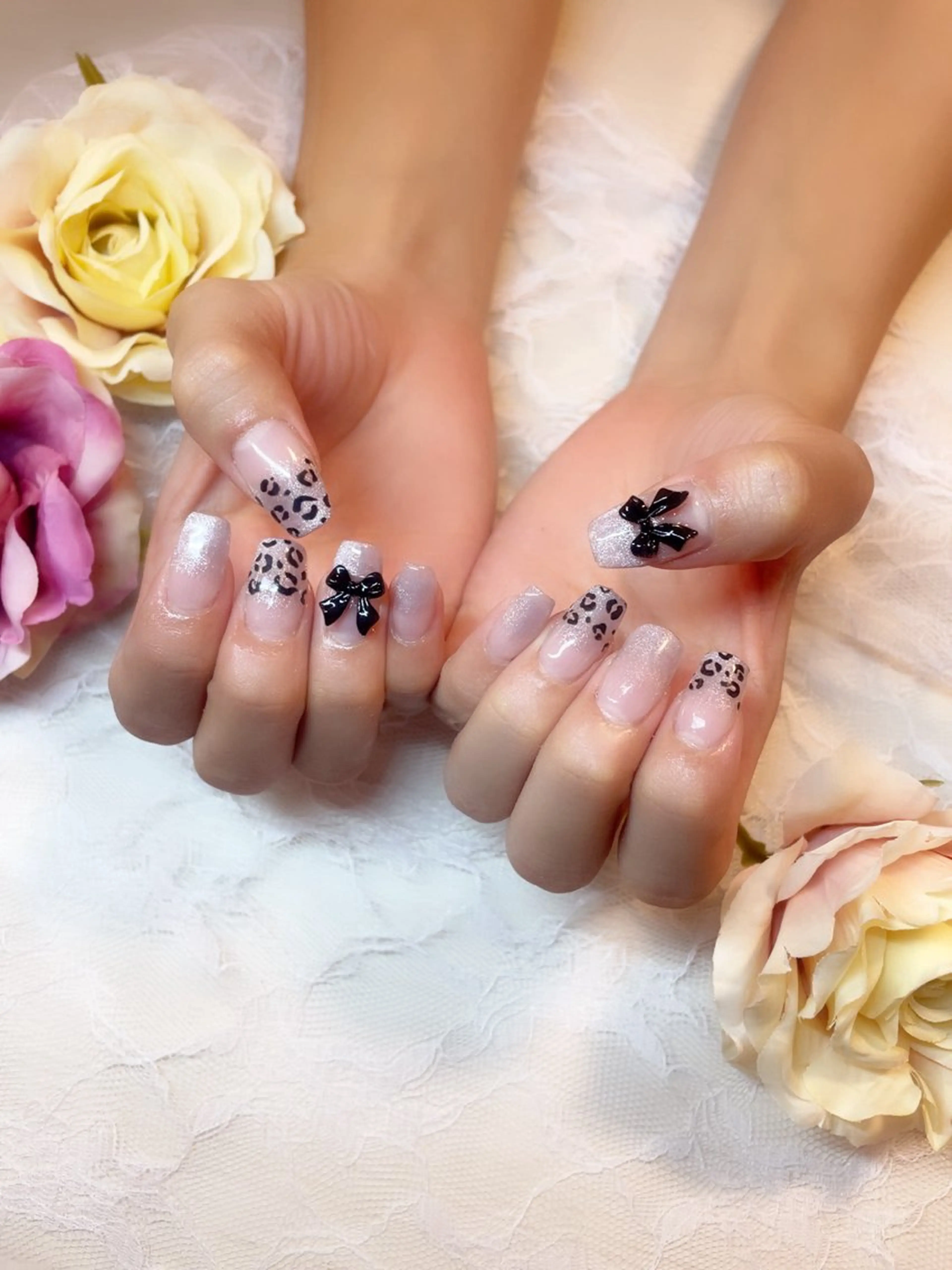 ネイル アニマル柄 クリアネイル 長さ出し グラデーション マグネットネイル A.free✧*｡ アレルギー対応✧*｡のネイルデザイン