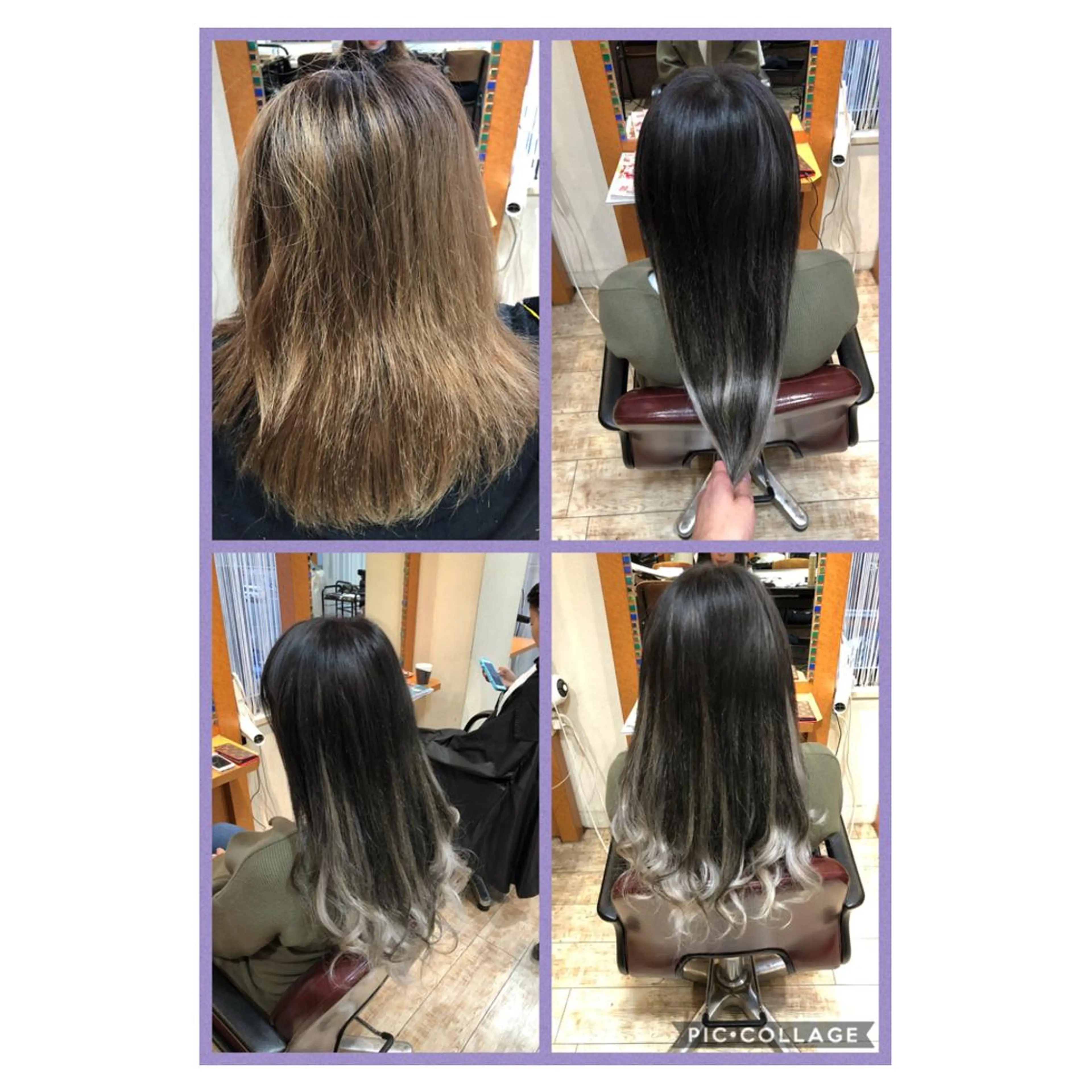 セミロング カラー アッシュ ブリーチ ダークアッシュ グラデーションカラー エクステ 100%髪質改善特化 TRUNSのヘアスタイル