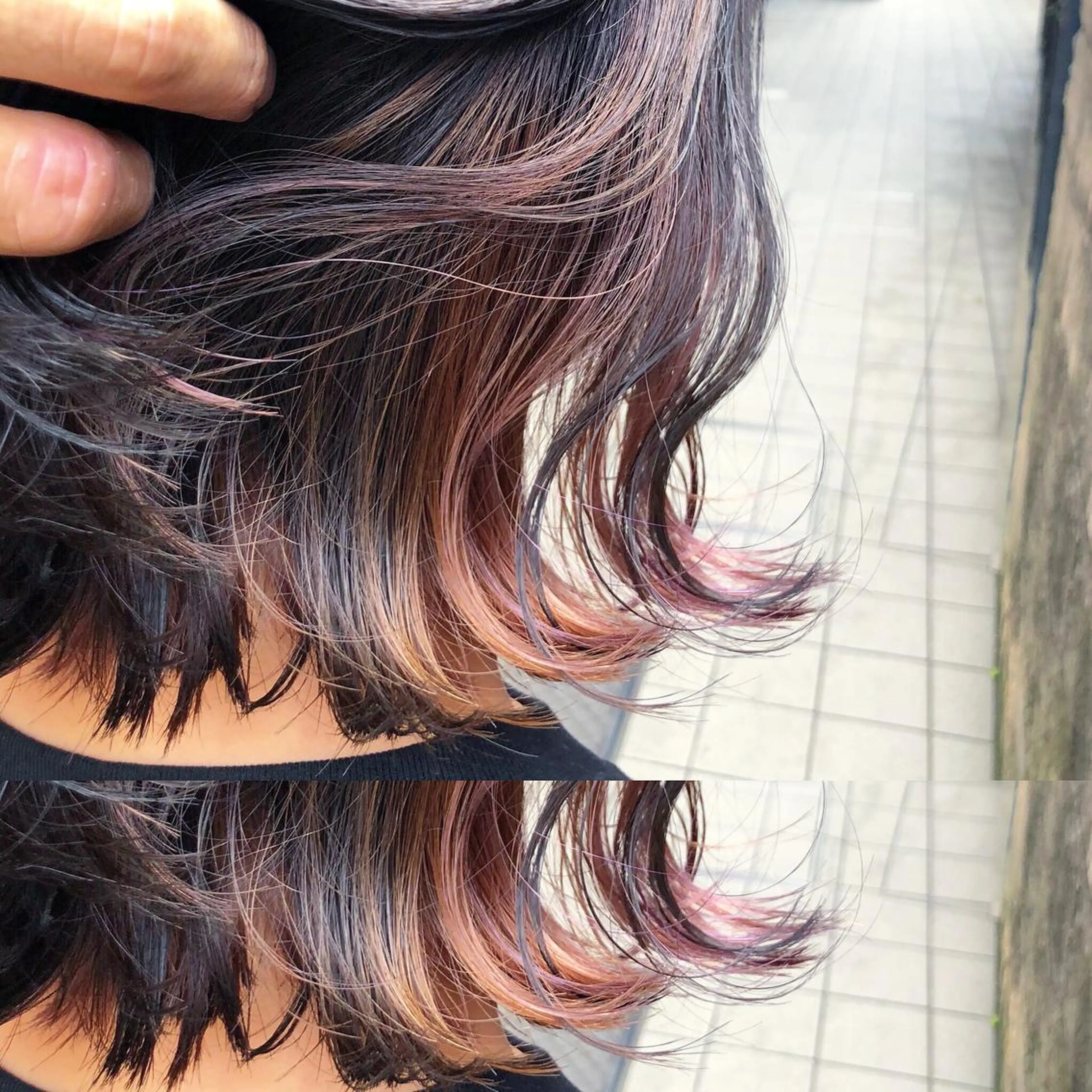 ショート カラー インナーカラー オレンジ パープルカラー 髪質改善、エクステ 山口卓哉のヘアスタイル