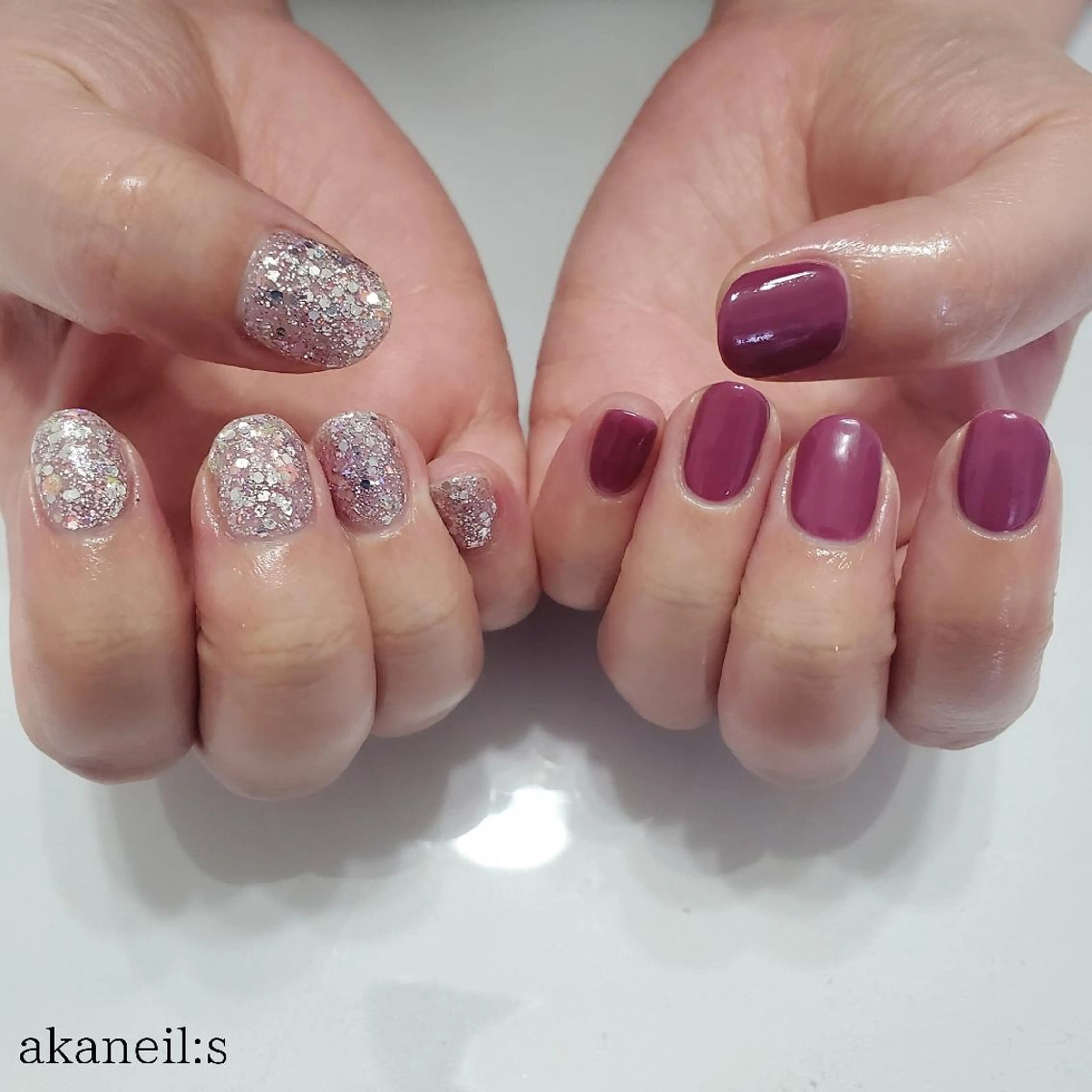 ネイル ラメ(グリッター) ピンク シルバー 【akaneils】 アカネのネイルデザイン