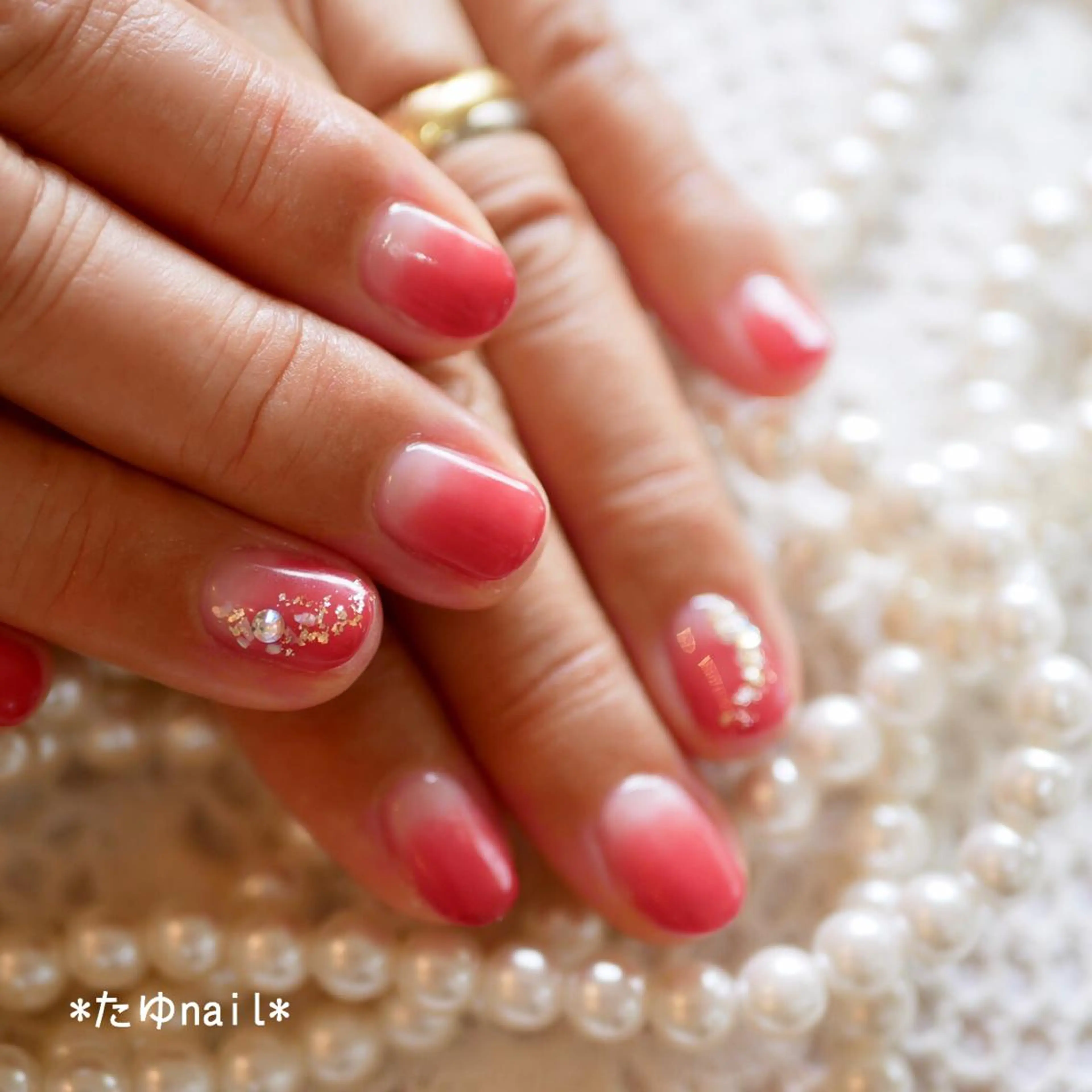 ネイル ブルー ジェルネイル ニュアンスネイル パラジェル 赤色 ネイルサロン・ネイルスクール　たゆnail所属・ネイルサロン 【たゆnail】のネイルデザイン