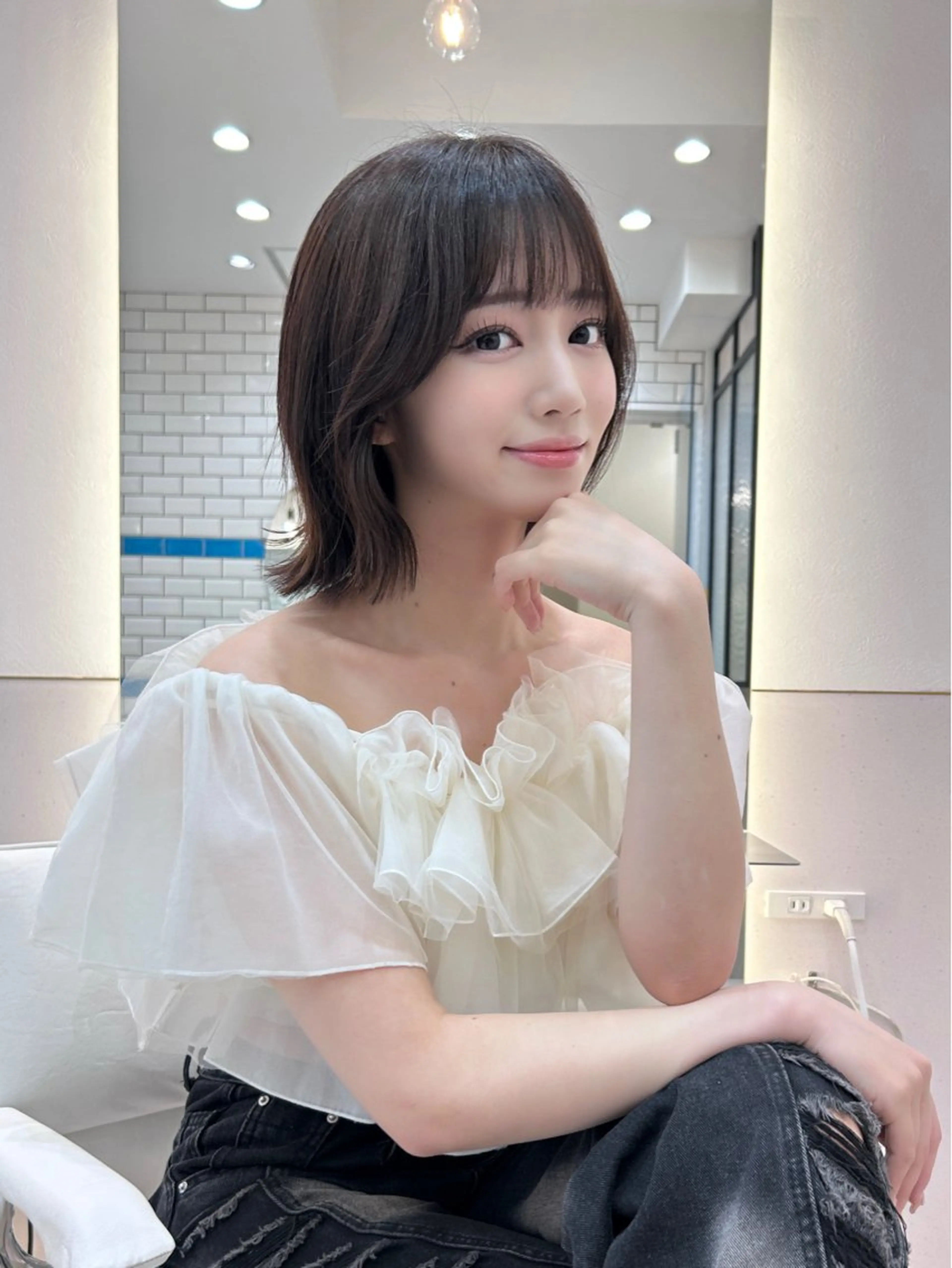 ショート ボブ 顔周りカット 韓国風ヘア 外ハネヘア カット トリートメント ボブ/レイヤーボブ/ 髪質改善/梶川 夏季のヘアスタイル