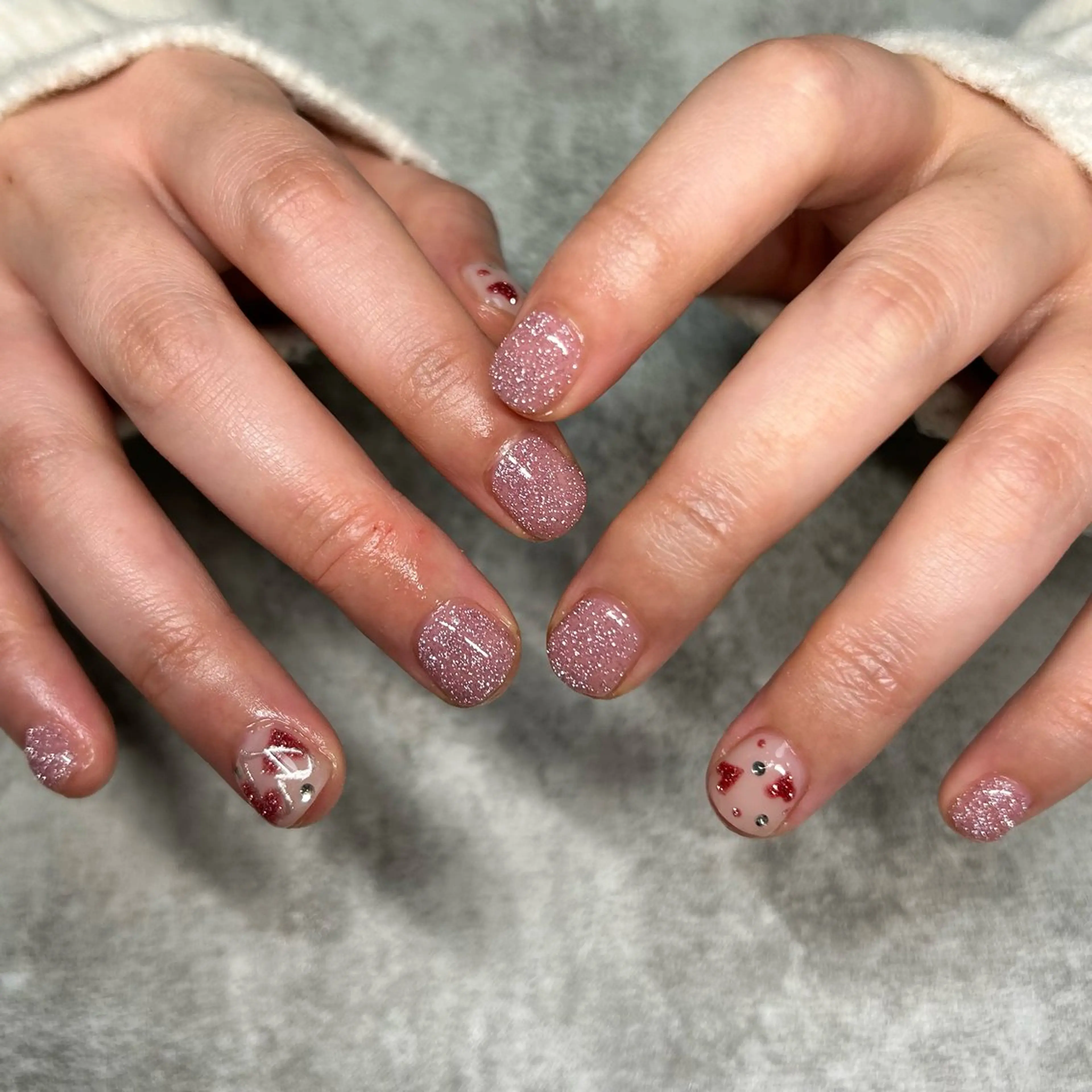 ネイル アートネイル フラッシュネイル ピンク ピンクベージュ バレンタイン ten nail salon　かえでのネイルデザイン
