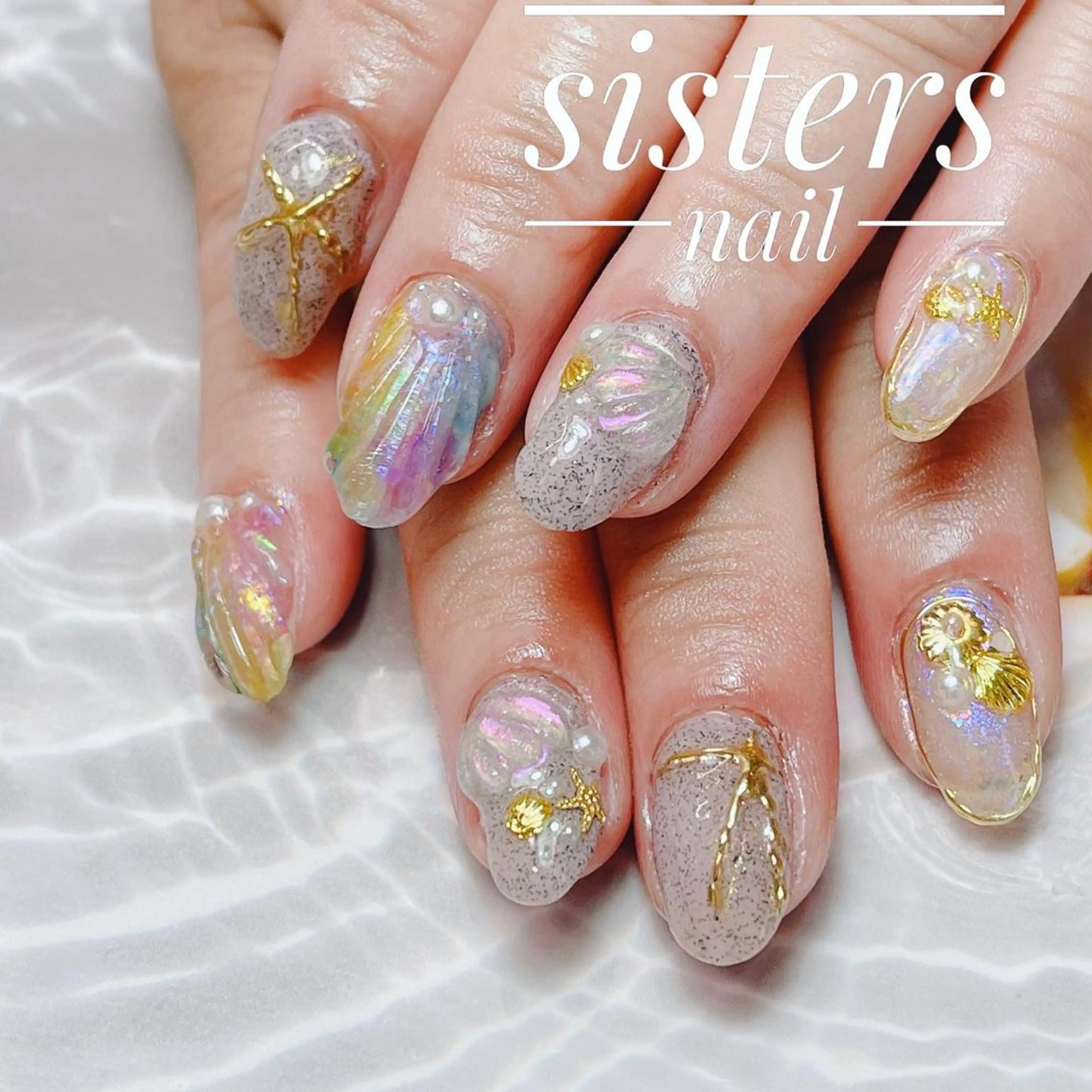 ネイル アートネイル オーロラネイル クリアネイル ラメ(グリッター) ミラーネイル sisters nail.fのネイルデザイン