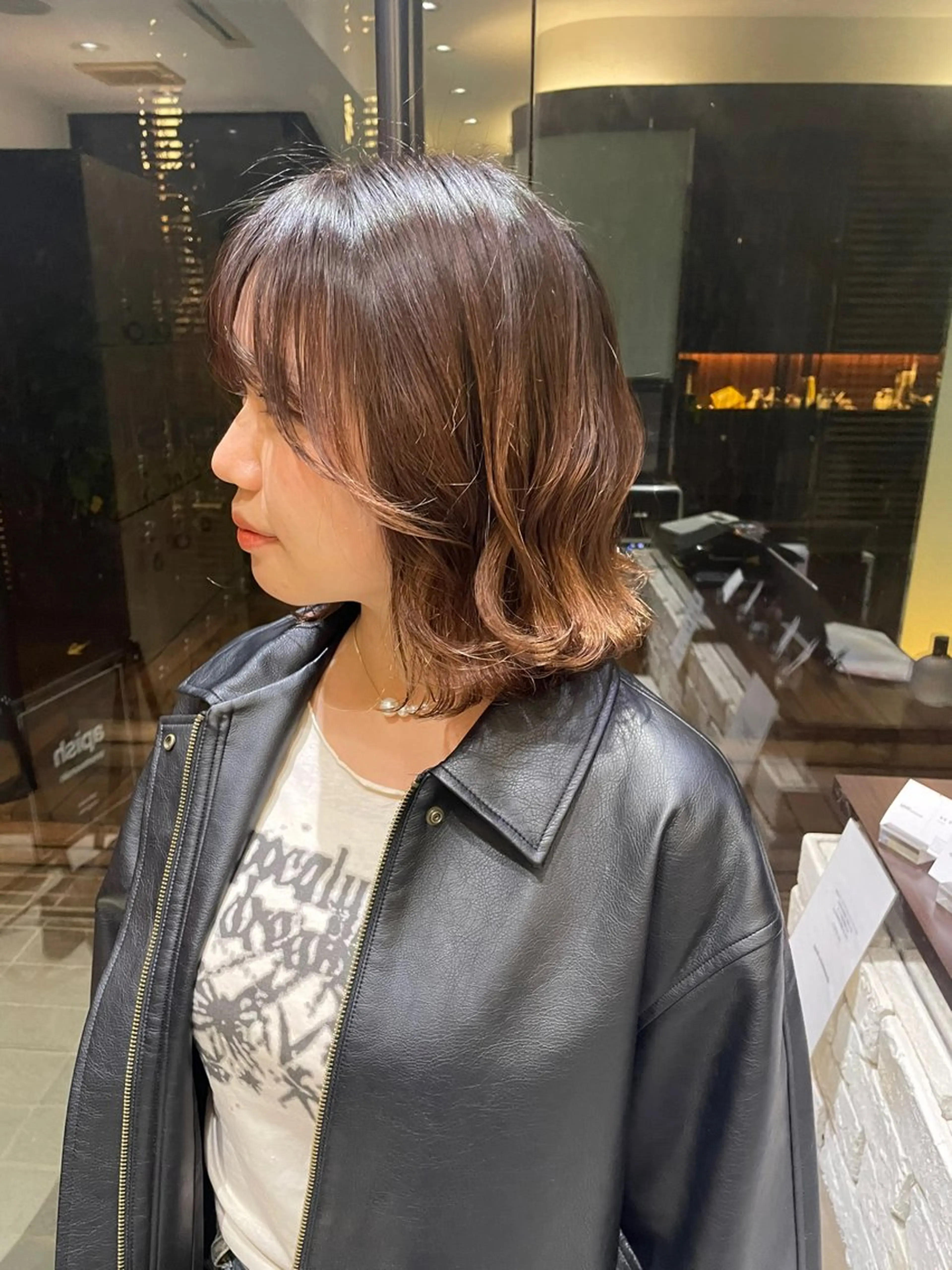 ミディアム パーマ ミディアムパーマ ボブ くびれヘア 韓国風/コテ巻き風 パーマ/表参道/るいのヘアスタイル