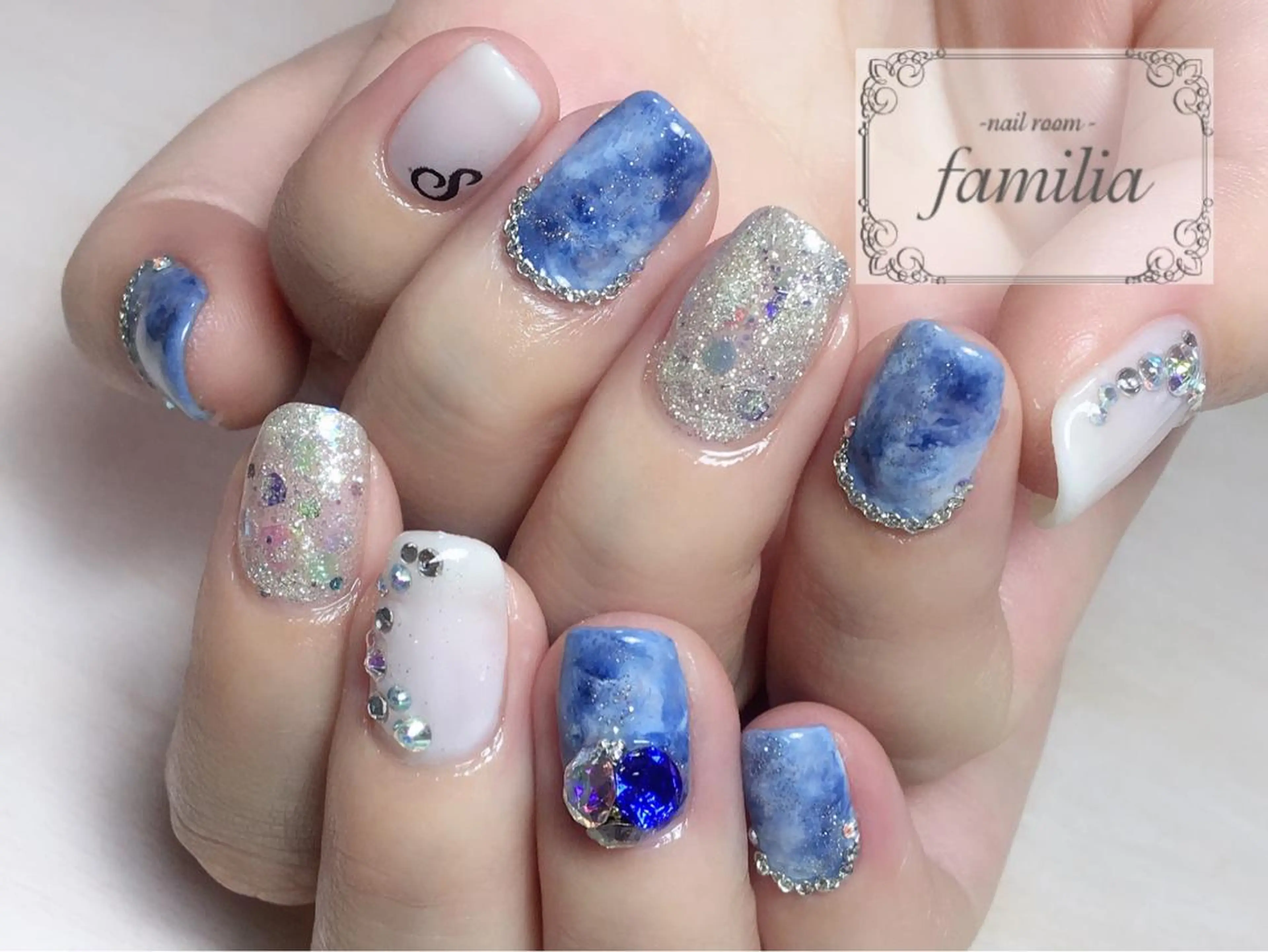 ネイル ブルー 大理石ネイル(マーブル) -nailroom- familiaのネイルデザイン