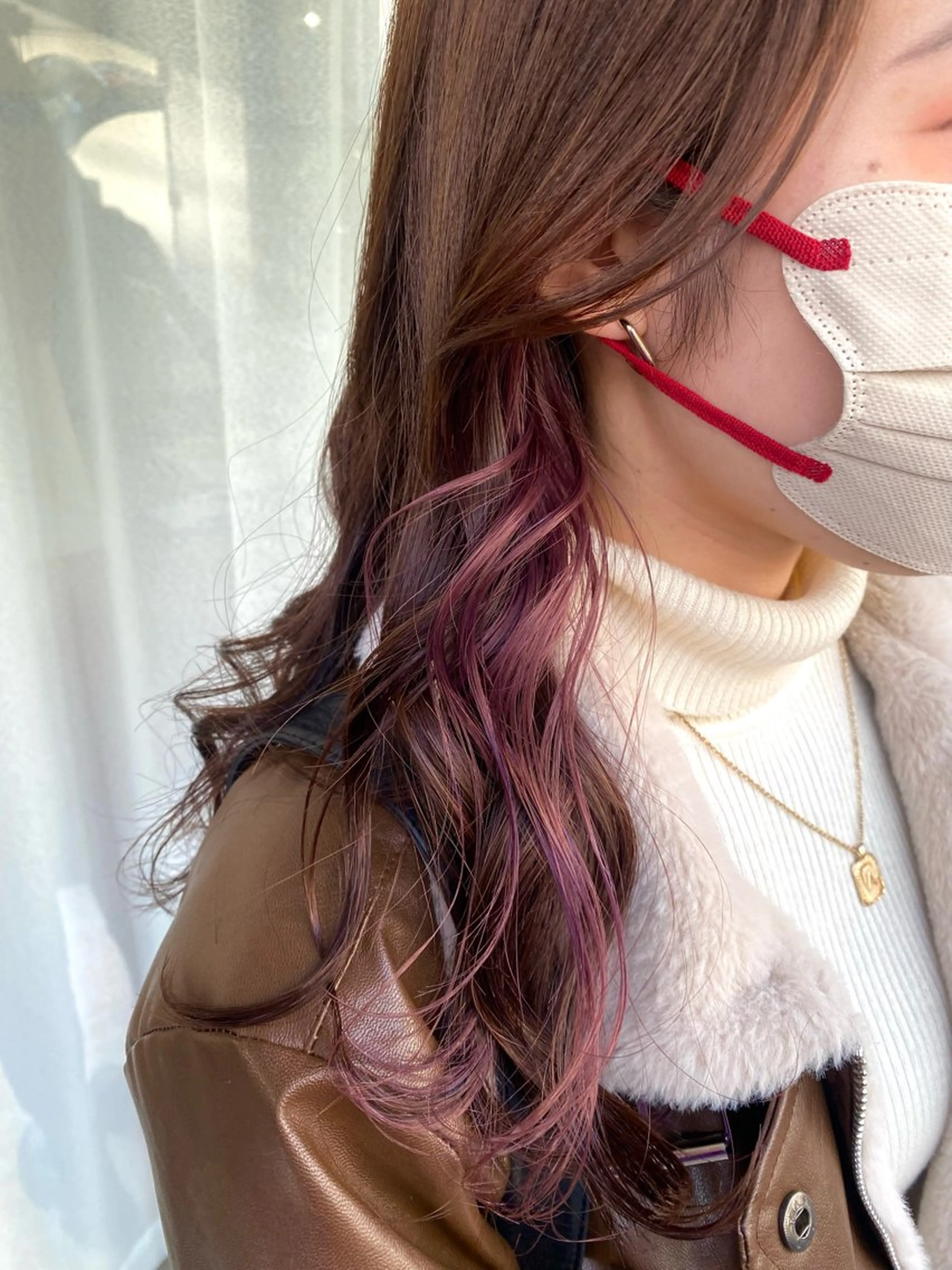 セミロング カラー ブリーチ イヤリングカラー インナーカラー ピンクカラー ピンクパープル カット ヘアカラー トリートメント グレージュ/透明感/ 韓国ヘア/RISAのヘアスタイル