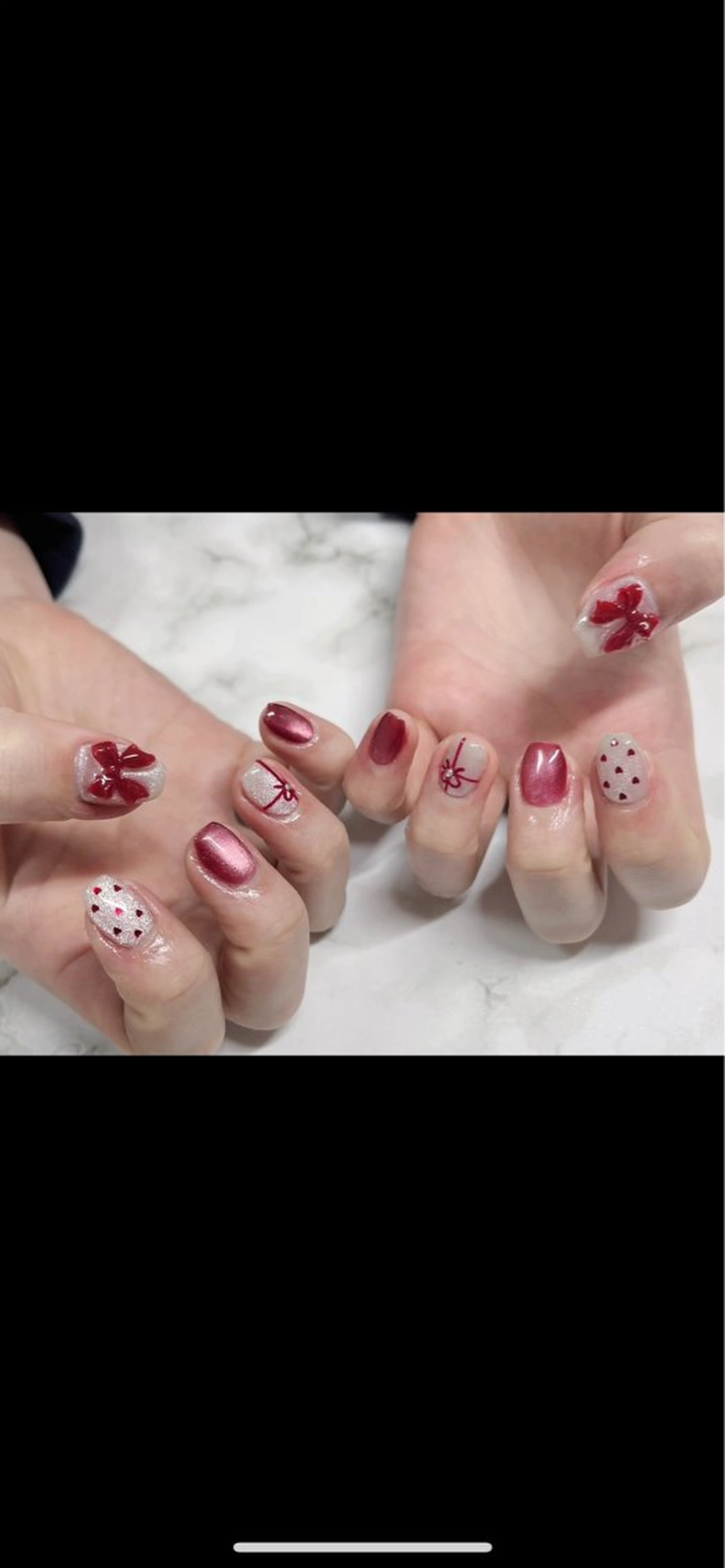 ネイル ハート リボン 冬ネイル クリスマス ハンドネイル R@nail町田🫧所属・R@nail🫧町田 🫧らんのネイルデザイン