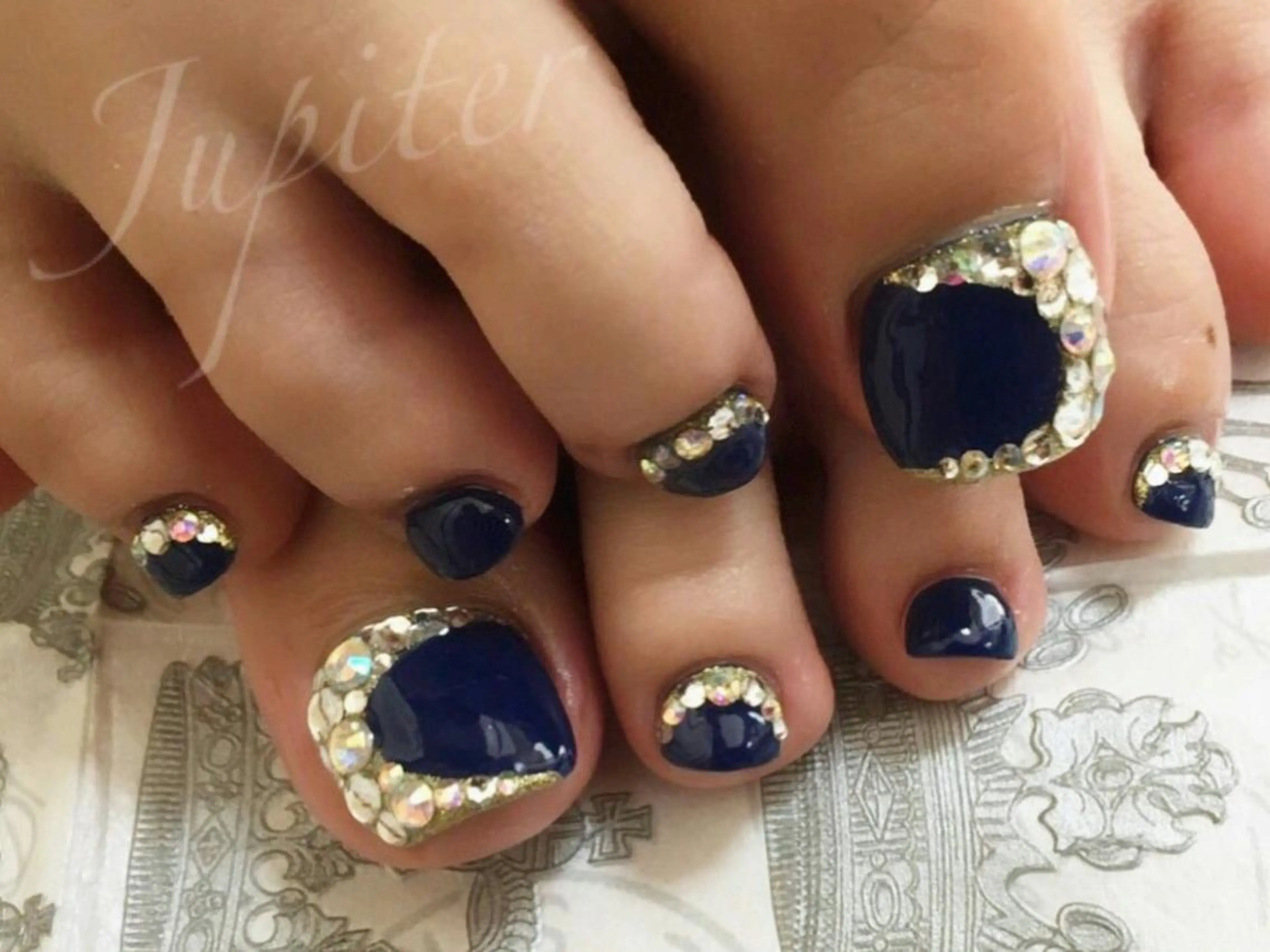 ネイル ブルー フットネイル ジェルネイル フットネイル PrivateSalon Jupiter所属・Jupiter .のネイルデザイン