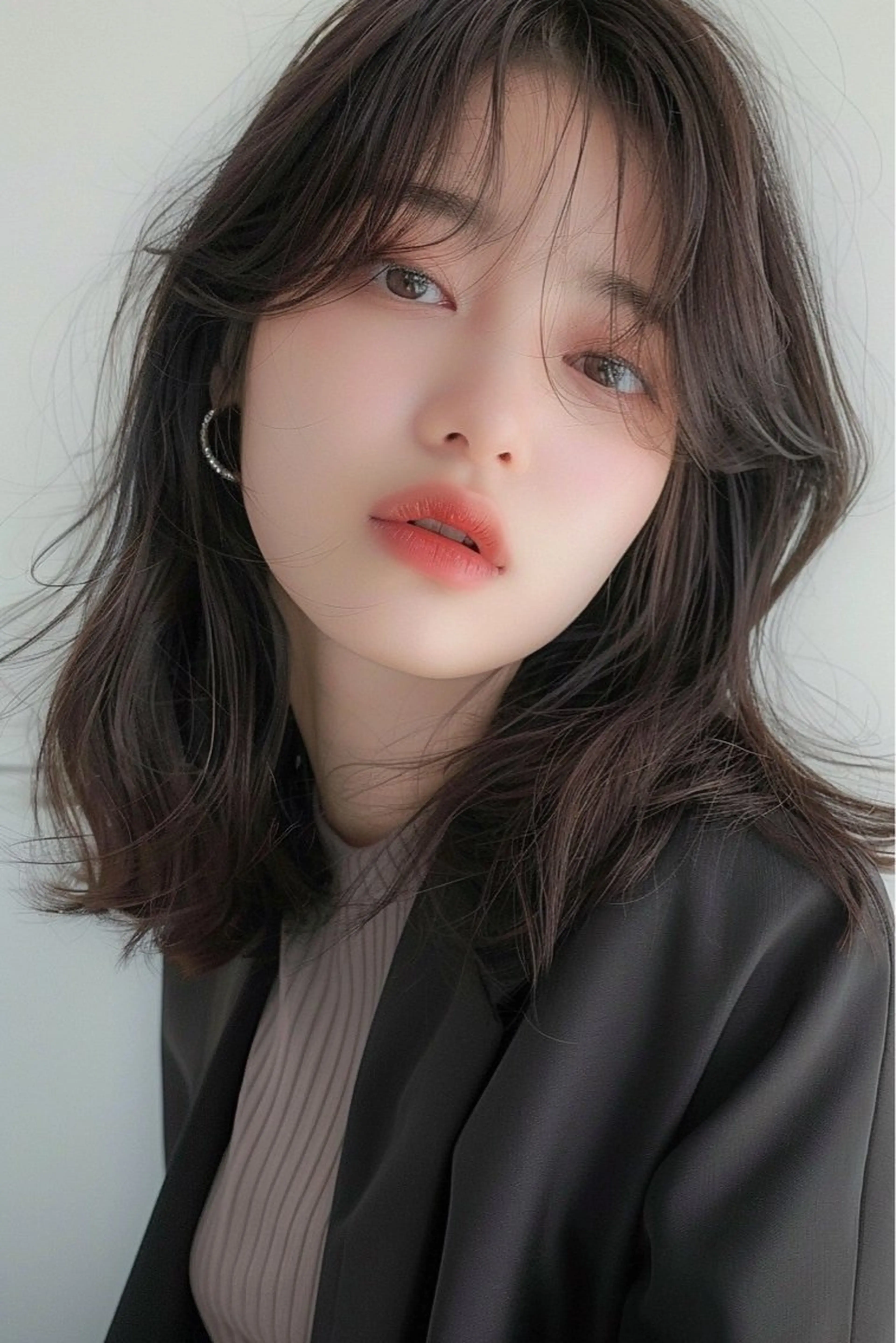 ミディアム 韓国風ヘア レイヤーカット シースルーバング ウルフカット lana hair 新宿/髪質改善のヘアスタイル