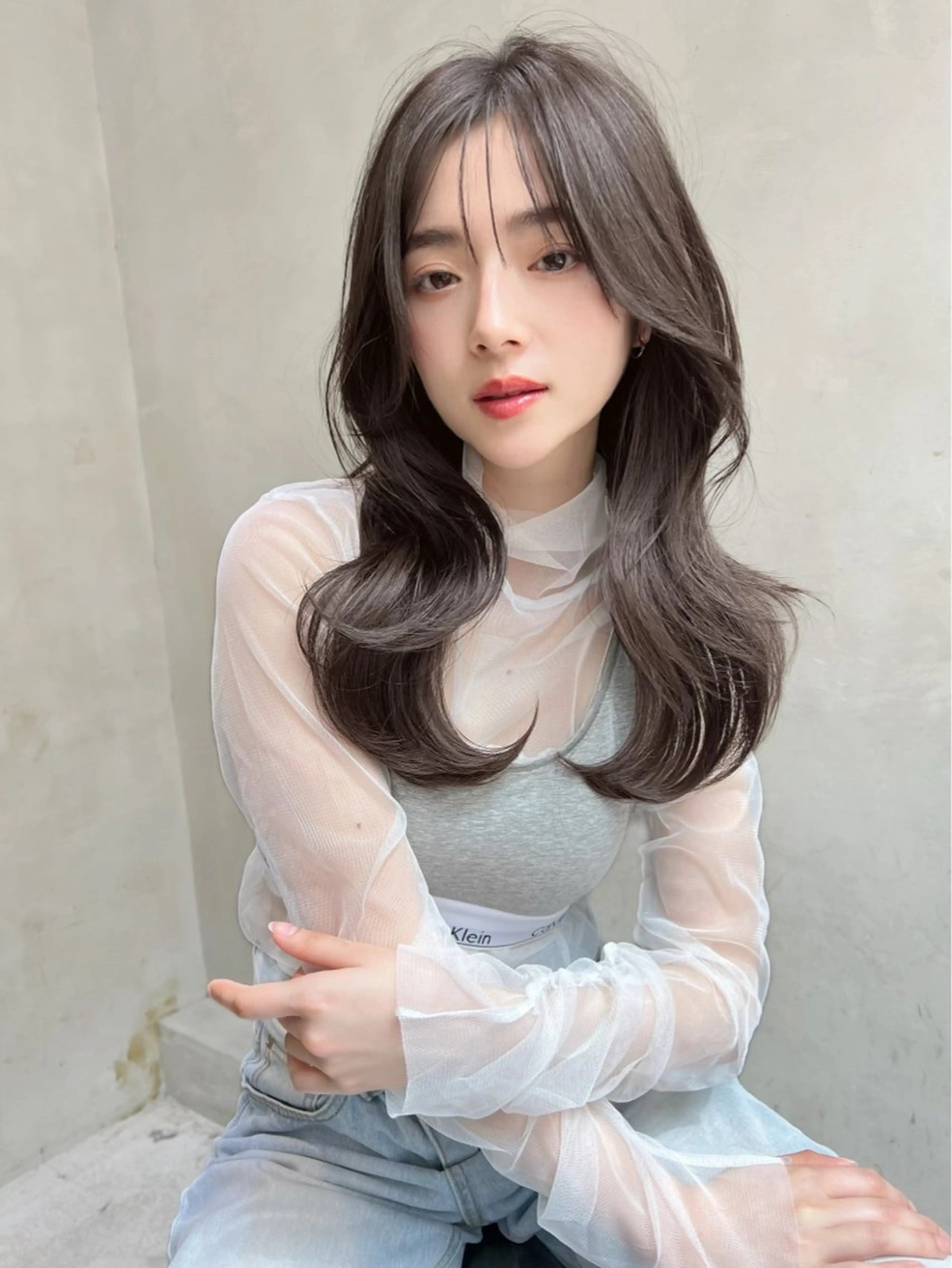 セミロング カラー ブリーチ 透明感カラー グレージュ ブリーチなしカラー オリーブグレージュ カット ヘアカラー トリートメント Ameri/髪質改善 /韓国ヘア🇰🇷のヘアスタイル