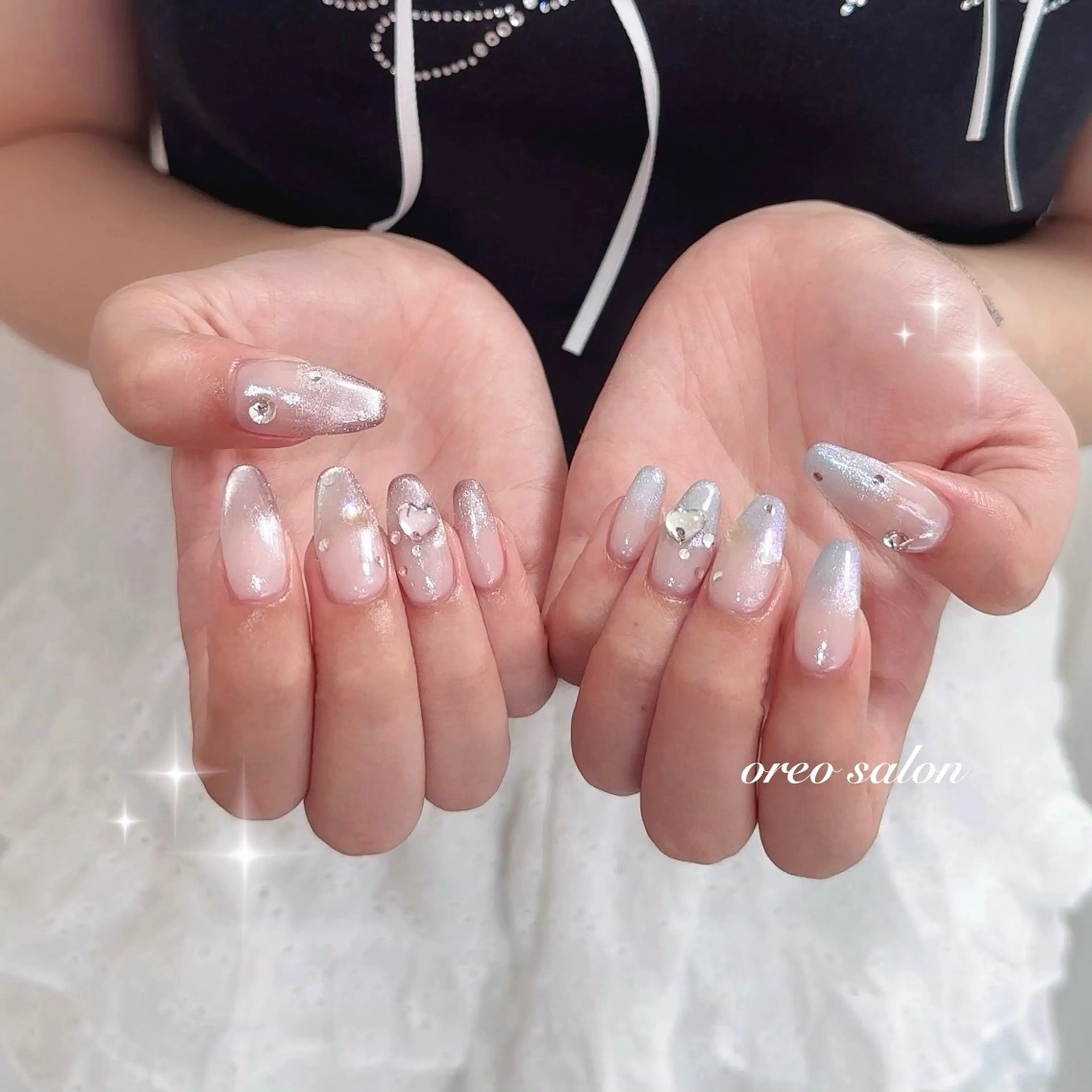 ネイル フラッシュネイル ジェルネイル ガーリー ハート キラキラネイル oreo salon miyu 池袋のネイルデザイン