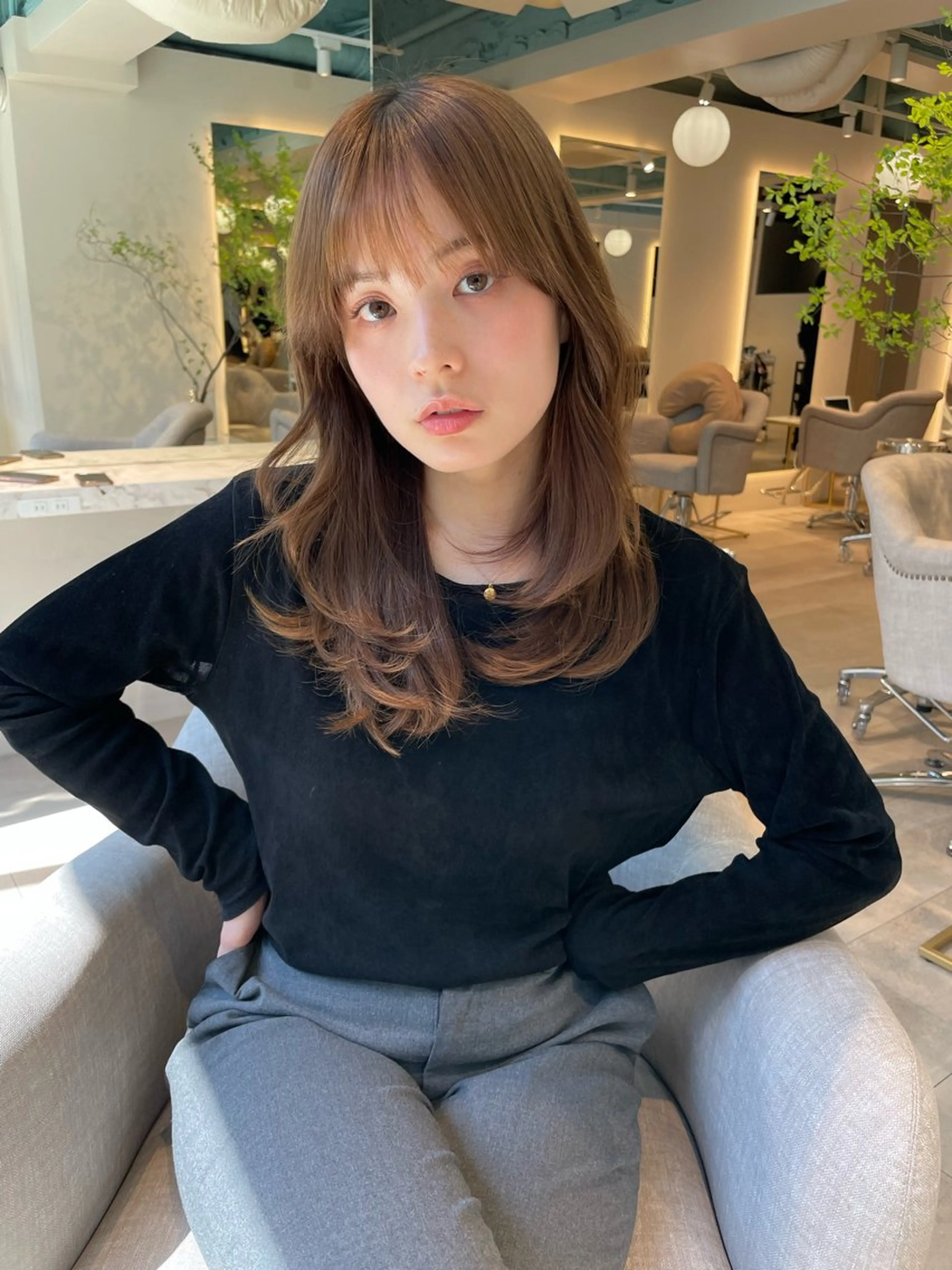 セミロング 縮毛矯正 カットモデル募集✨️ 根本 彩永のヘアスタイル