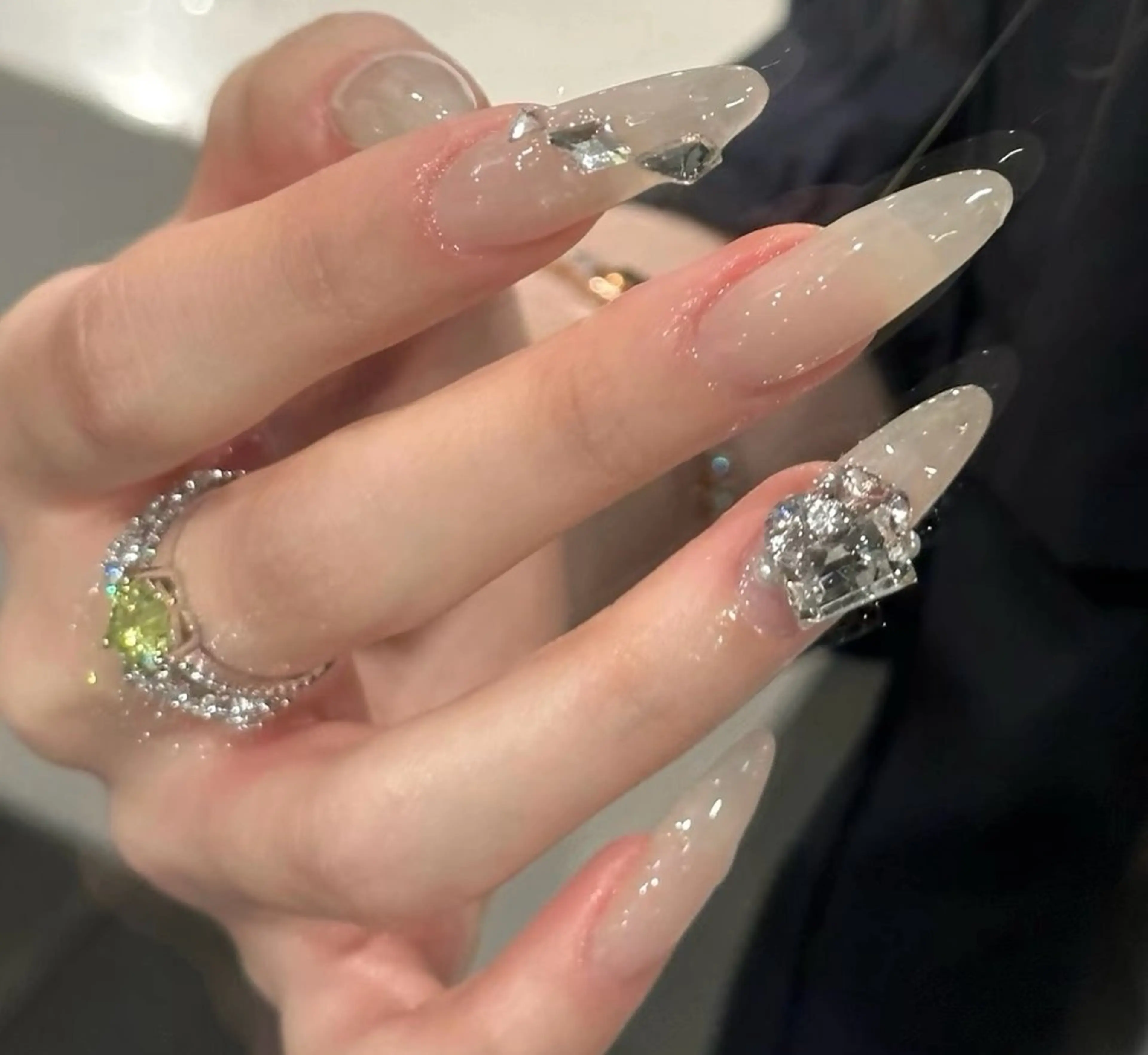 ネイル チークネイル 長さ出し フレンチネイル ガーリー 韓国ネイル SunNail池袋駅 ワンホンネイルのネイルデザイン