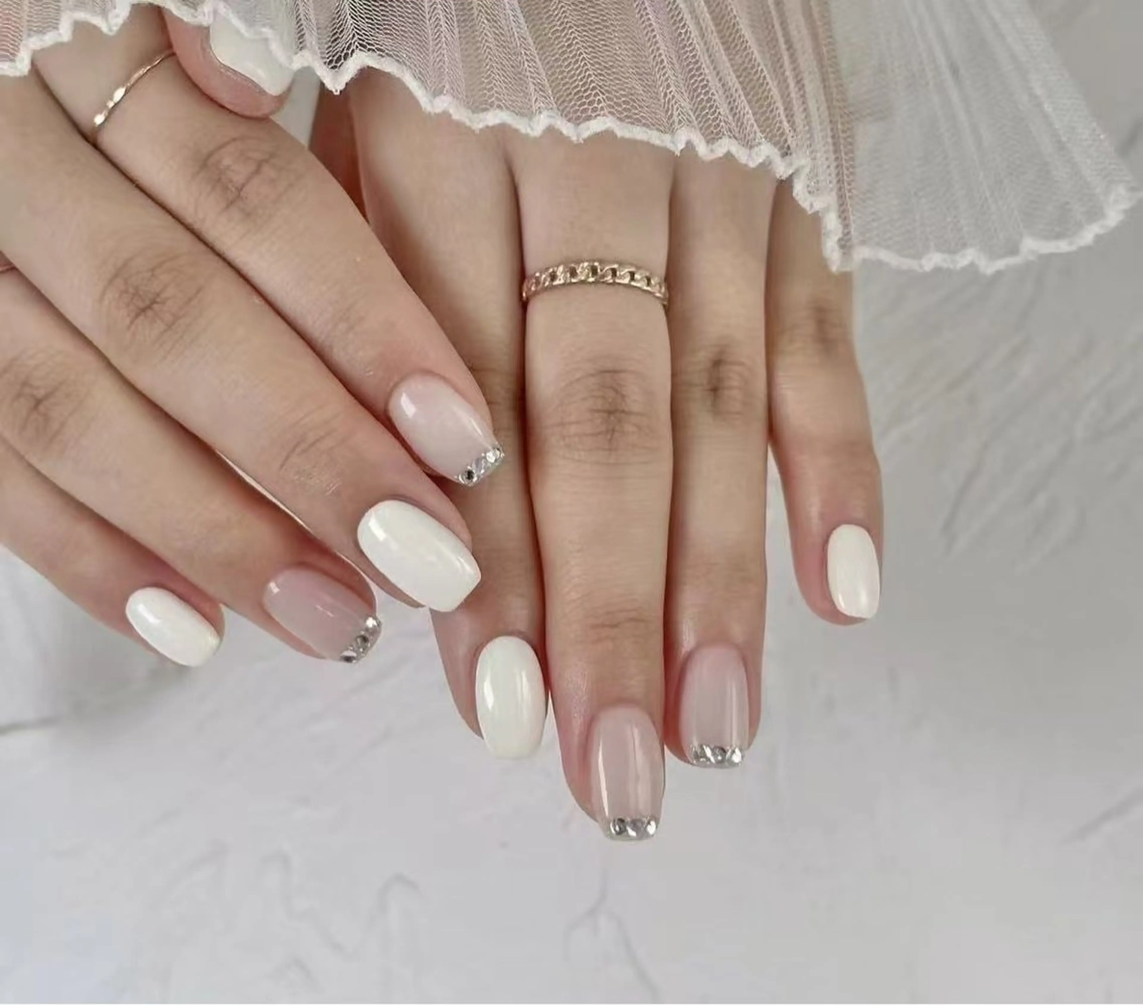 ネイル フラワーネイル フレンチネイル ジェルネイル ガラスフレンチ ハート ハンドネイル BabyYouMi ねねのネイルデザイン