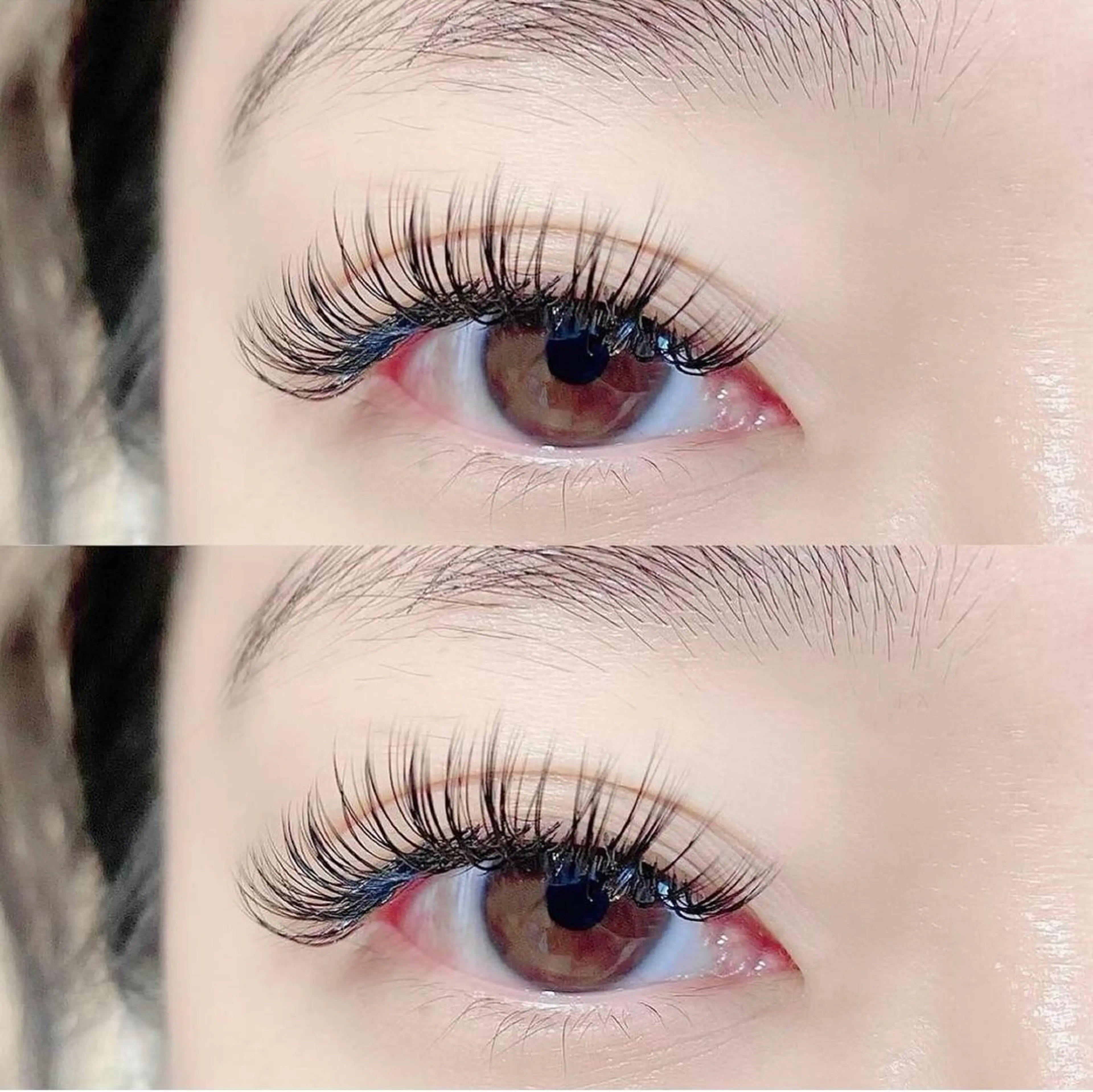 バインドロック120束。ボリュームラッシュ2本とフラットラッシュ1本自まつ毛に挟み込み施術の写真