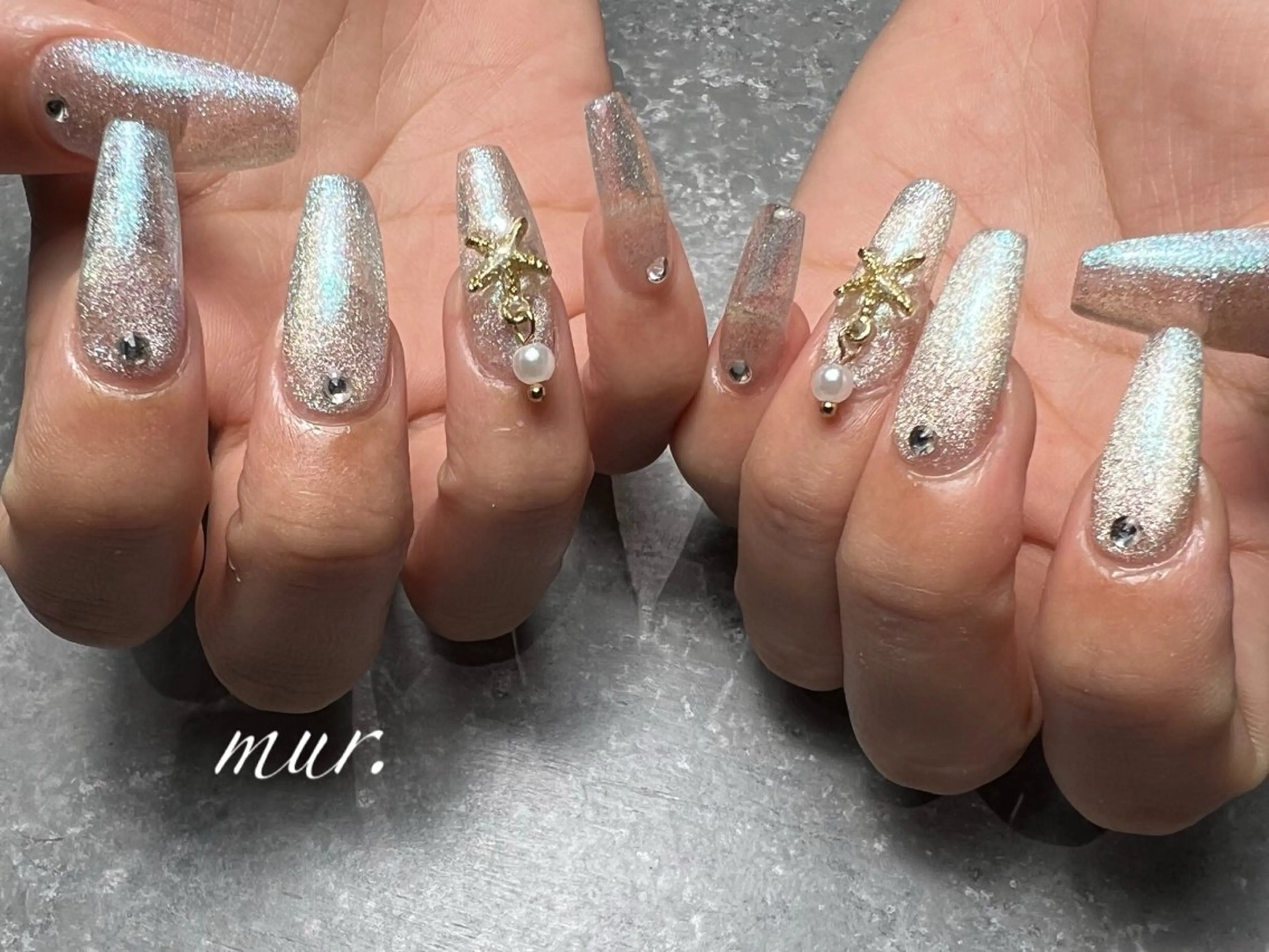 ネイル ブルー ジェルネイル 氷ネイル・うるうるネイル 韓国ネイル ロングネイル nailsalon mur.のネイルデザイン