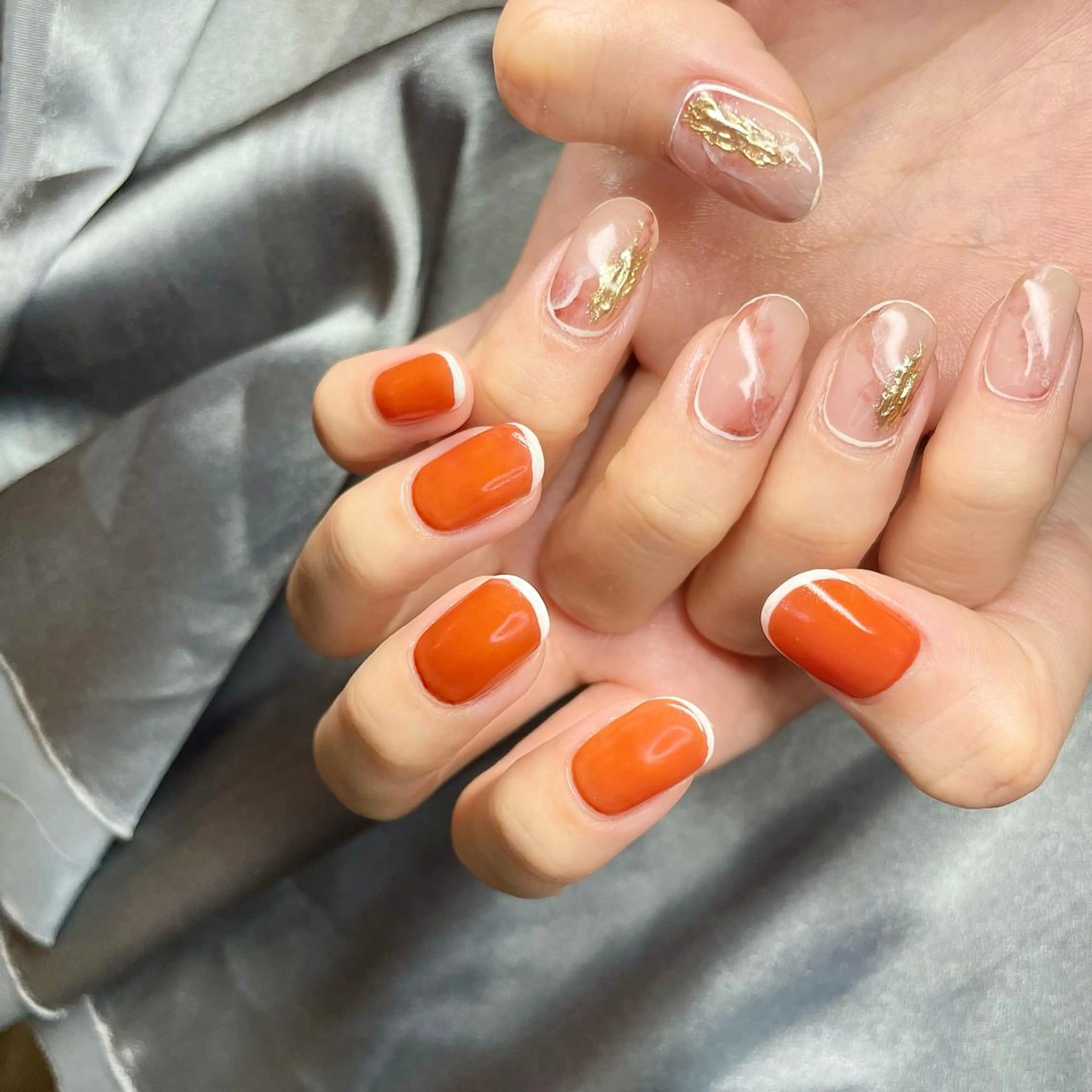 ミディアム カラー パーマ ヘアアレンジ メンズ キッズ ネイル マツエク・マツパ アイブロウ オレンジ テラコッタ カラーマツエク オレンジ ストーンネイル nail&eye Aoのマツエク・マツパデザイン