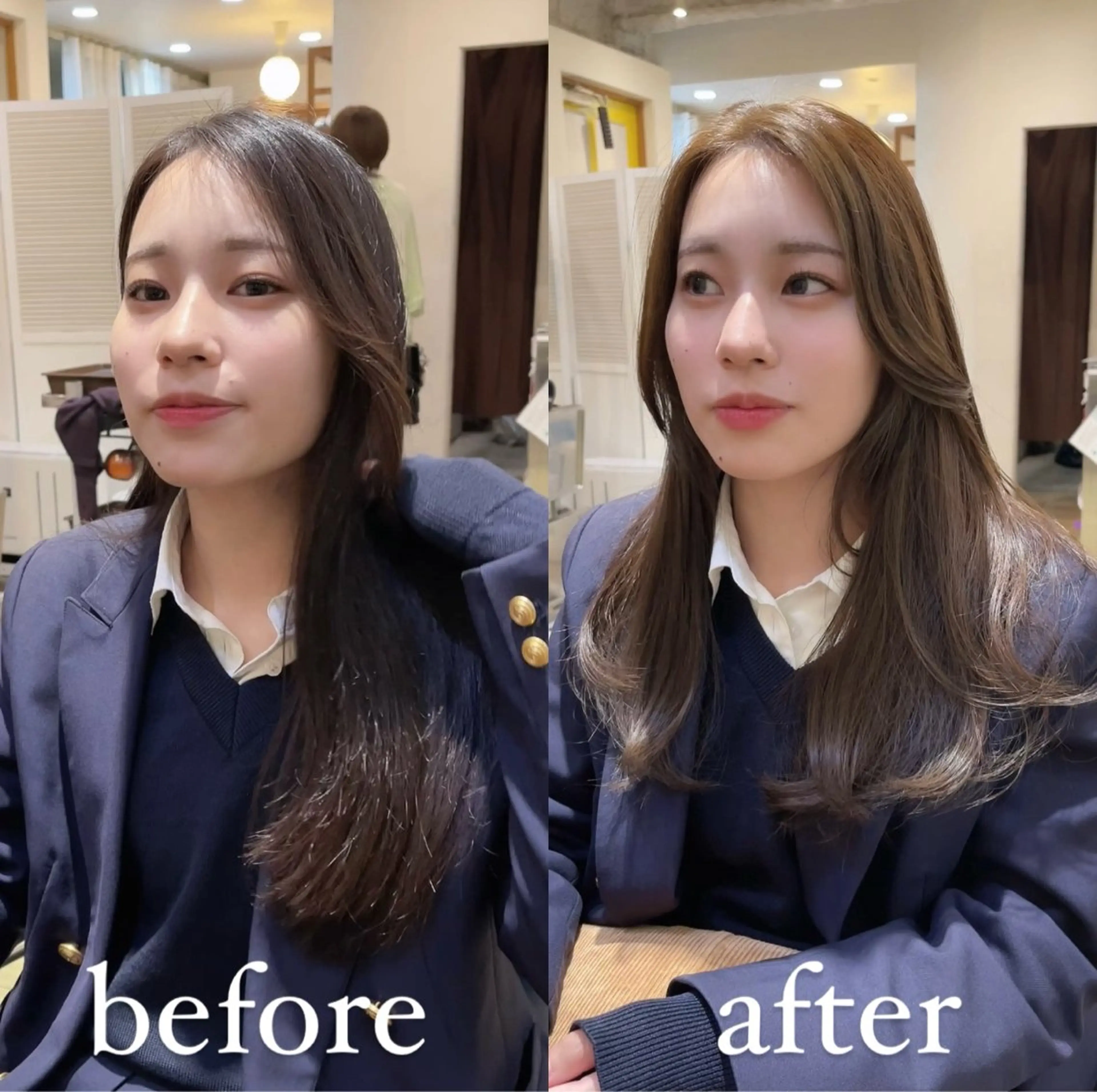 ロング カラー ロングレイヤー ブリーチ ブラウンカラー ケアブリーチ 透明感カラー カット ヘアカラー トリートメント ヘッドスパ 大人可愛い透明感🌟 小顔・韓国髪🌟野中のヘアスタイル