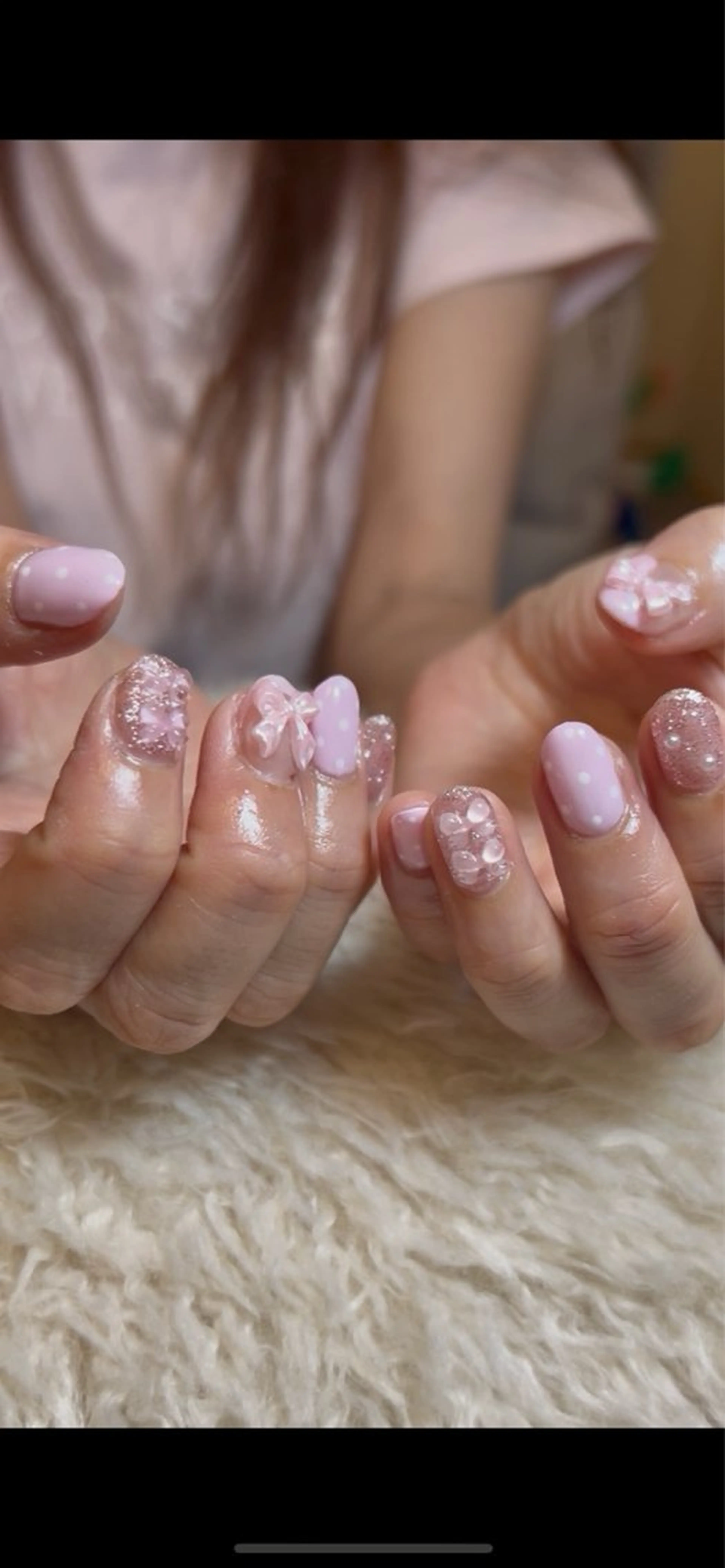 ネイル ドット ピンク リボン nailsalon kiii'sのネイルデザイン