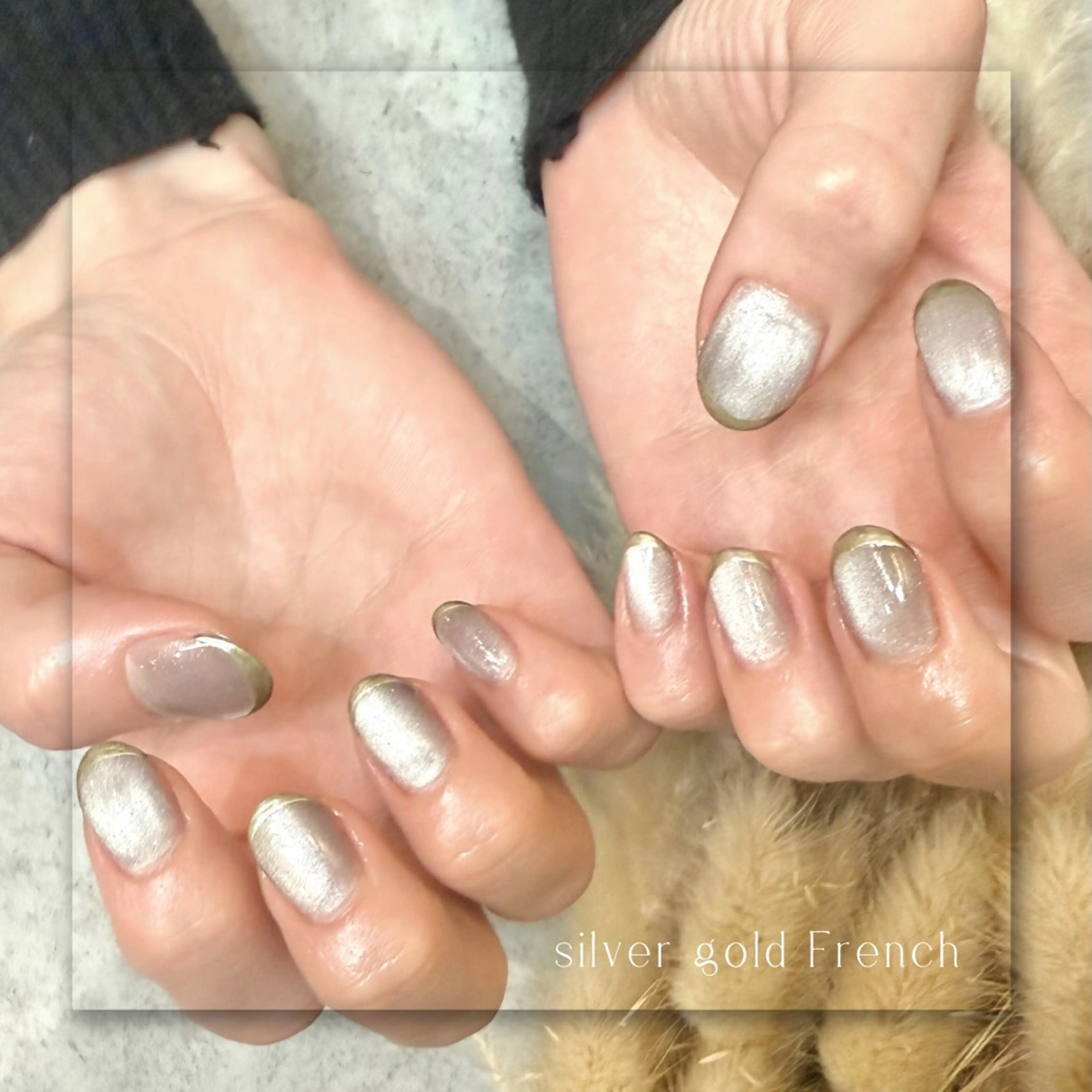 ネイル フレンチネイル ジェルネイル マグネットネイル パラジェル シルバー Seemly 千田町店所属・フラワーパラジェル 🌸シームリーエミのネイルデザイン