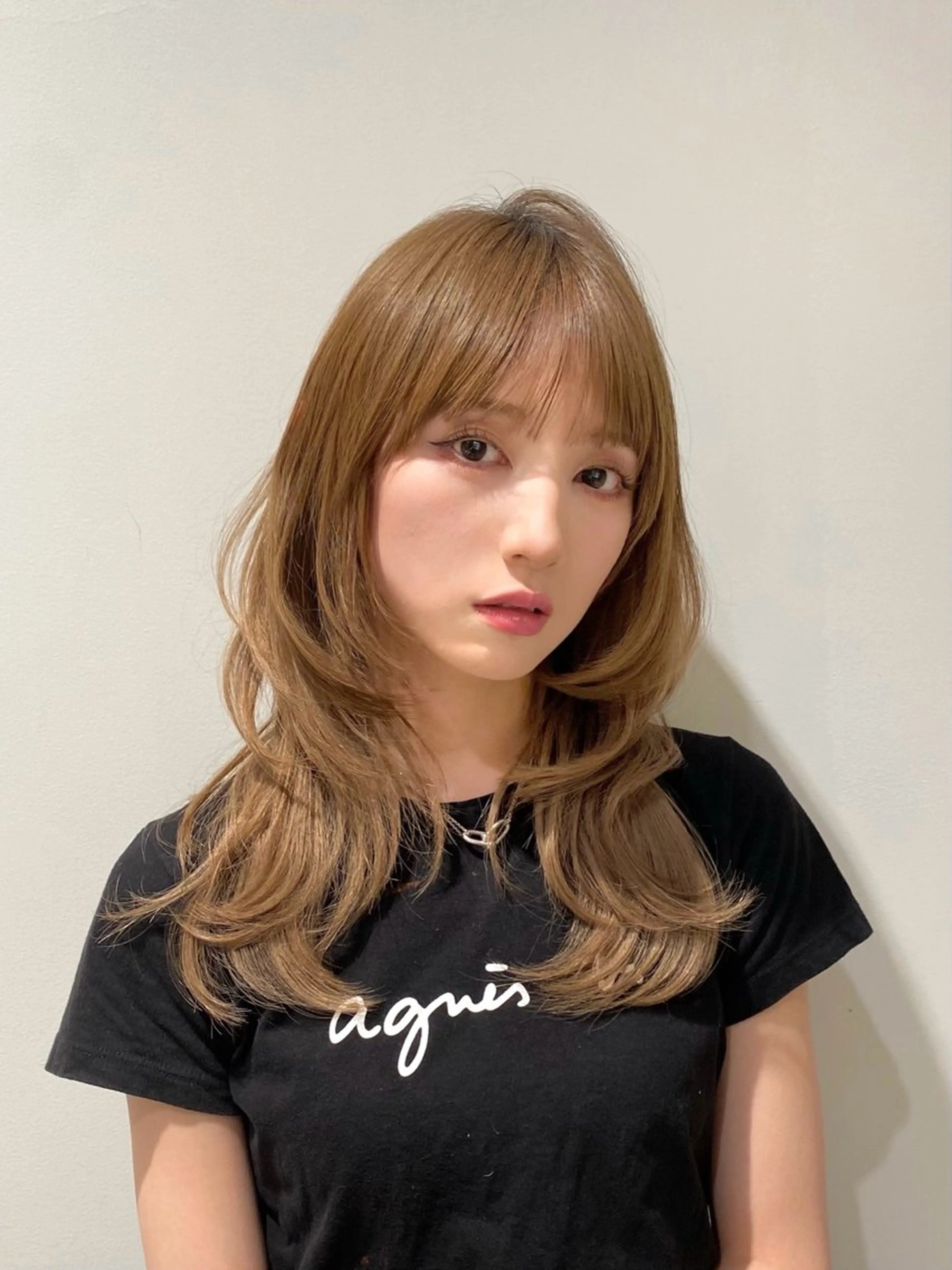 セミロング カラー パーマ ヘアアレンジ セミロングパーマ ブリーチ ブリーチなしカラー ハイレイヤー レイヤーカット カット トリートメント 小野寺瑞希 /最小顔カットのヘアスタイル