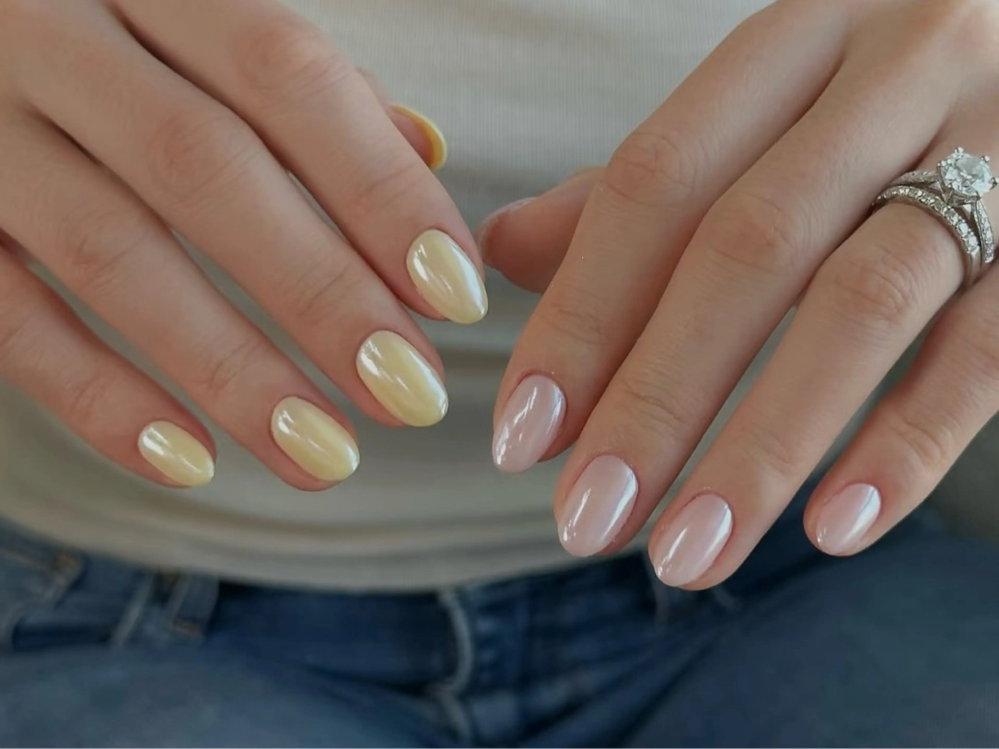 ネイル オーロラネイル 長さ出し フレンチネイル ジェルネイル ガラスフレンチ ハンドネイル Rela・S NAILのネイルデザイン