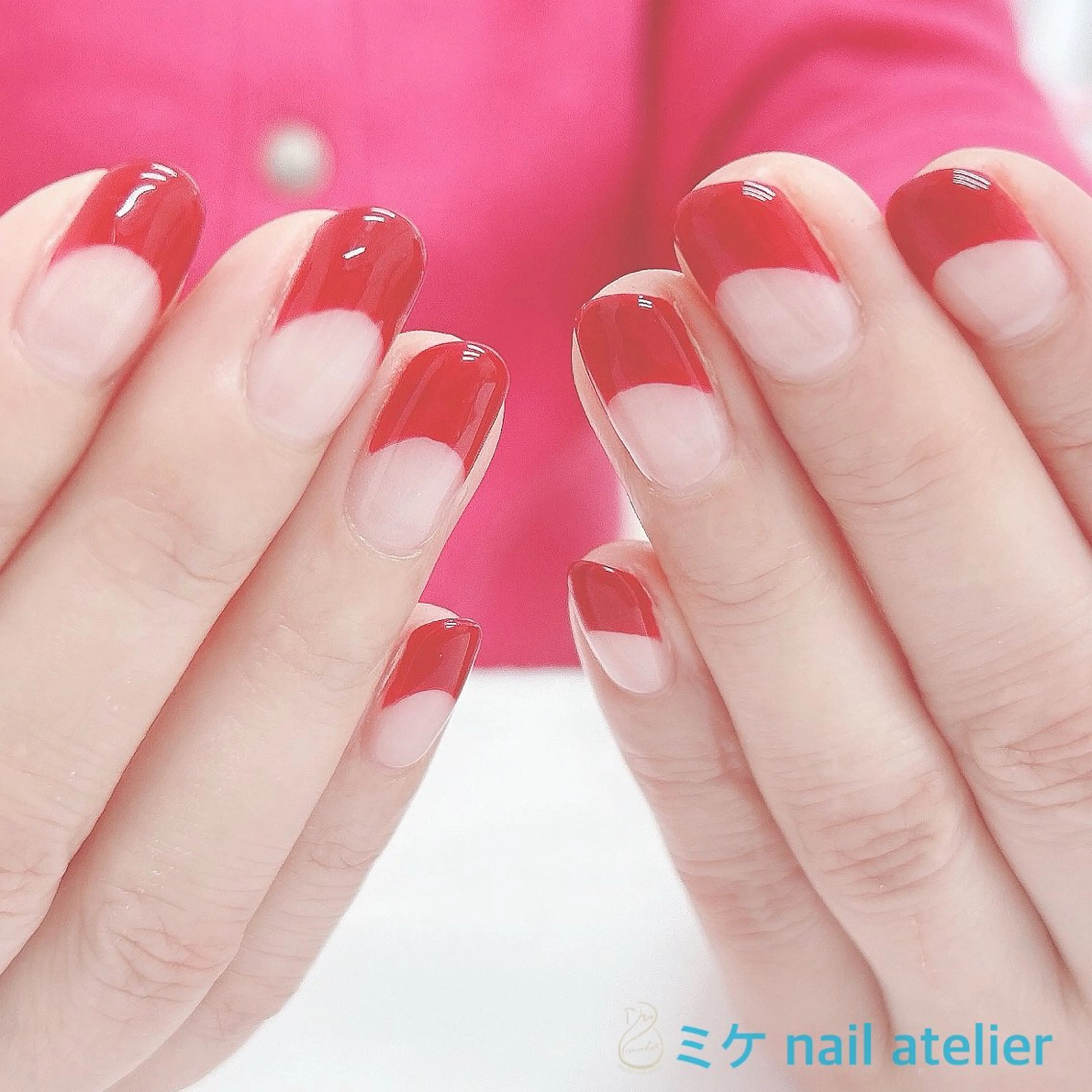 ネイル ボルドー フレンチネイル ジェルネイル 赤色 ハンドネイル h. rikaのネイルデザイン