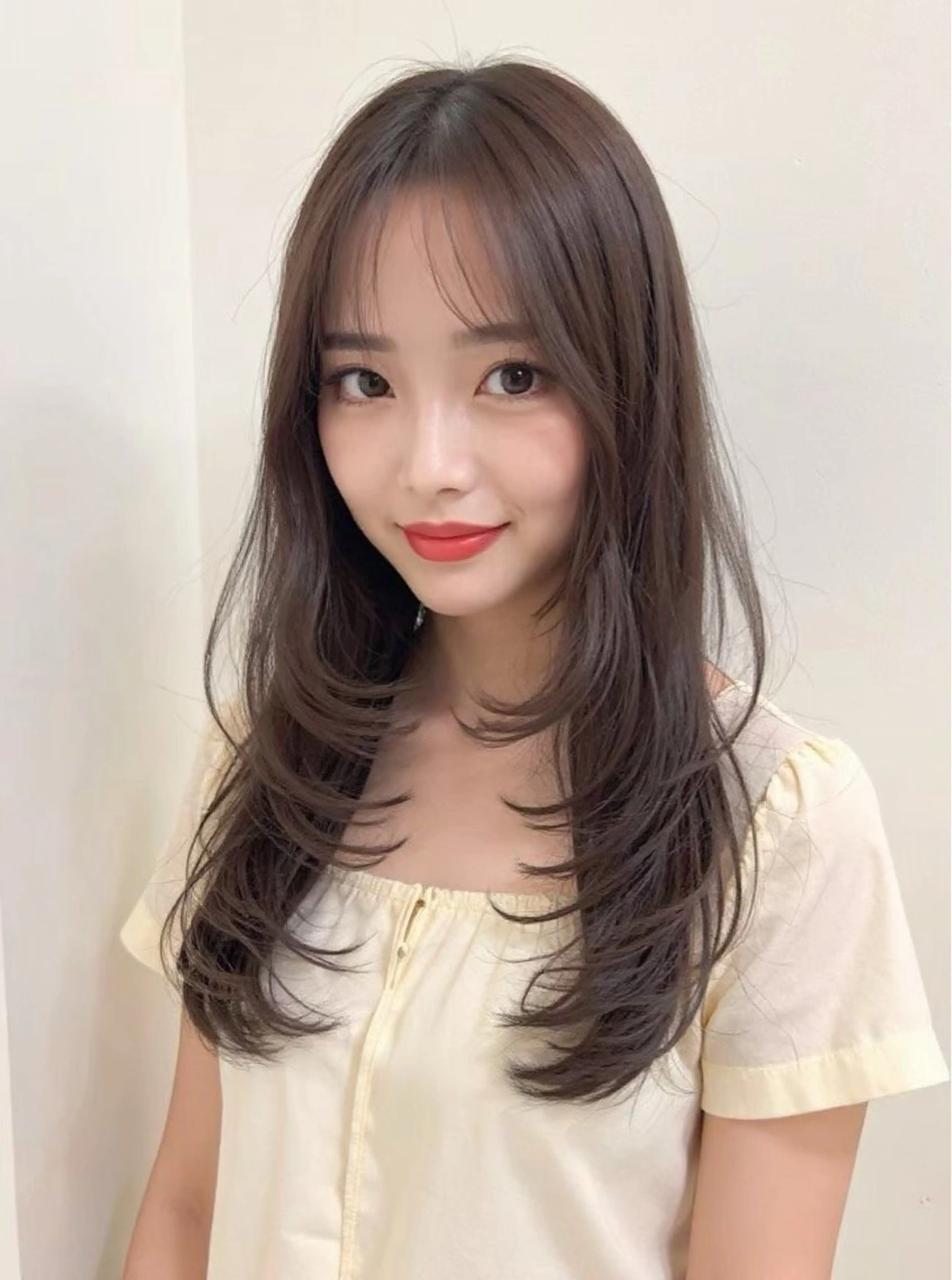 ロング パーマ 韓国風ヘア レイヤーカット 縮毛矯正 ストレートパーマ nex  the salon vlow所属・美髪矯正特化美容師✨ あんりのヘアスタイル